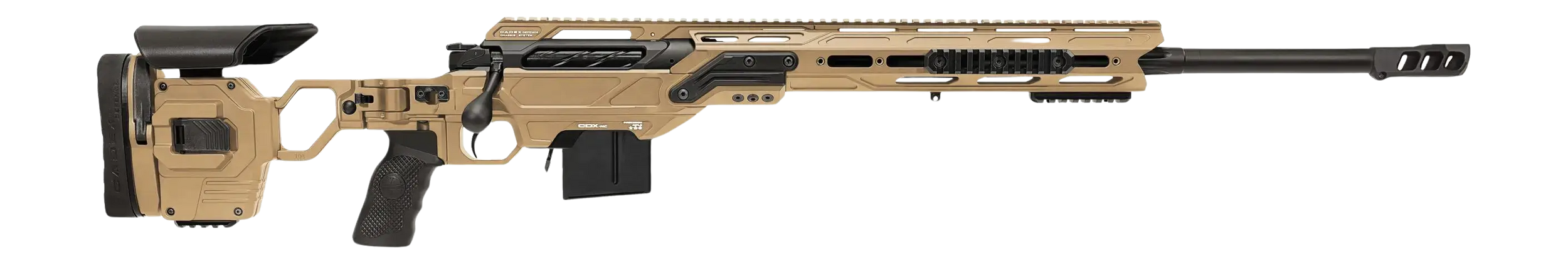 Cadex Inc CDXMCKRKN33827BR30I2D3 CDX-MC Kraken 338 Lapua Mag 5+1 27" Black DLC Match Grade Threaded Barrel, Hybrid Tan Receiver w/Picatinny Rail, M-LOK Handguard, Hybrid Tan Adjustable Folding Buttsto
