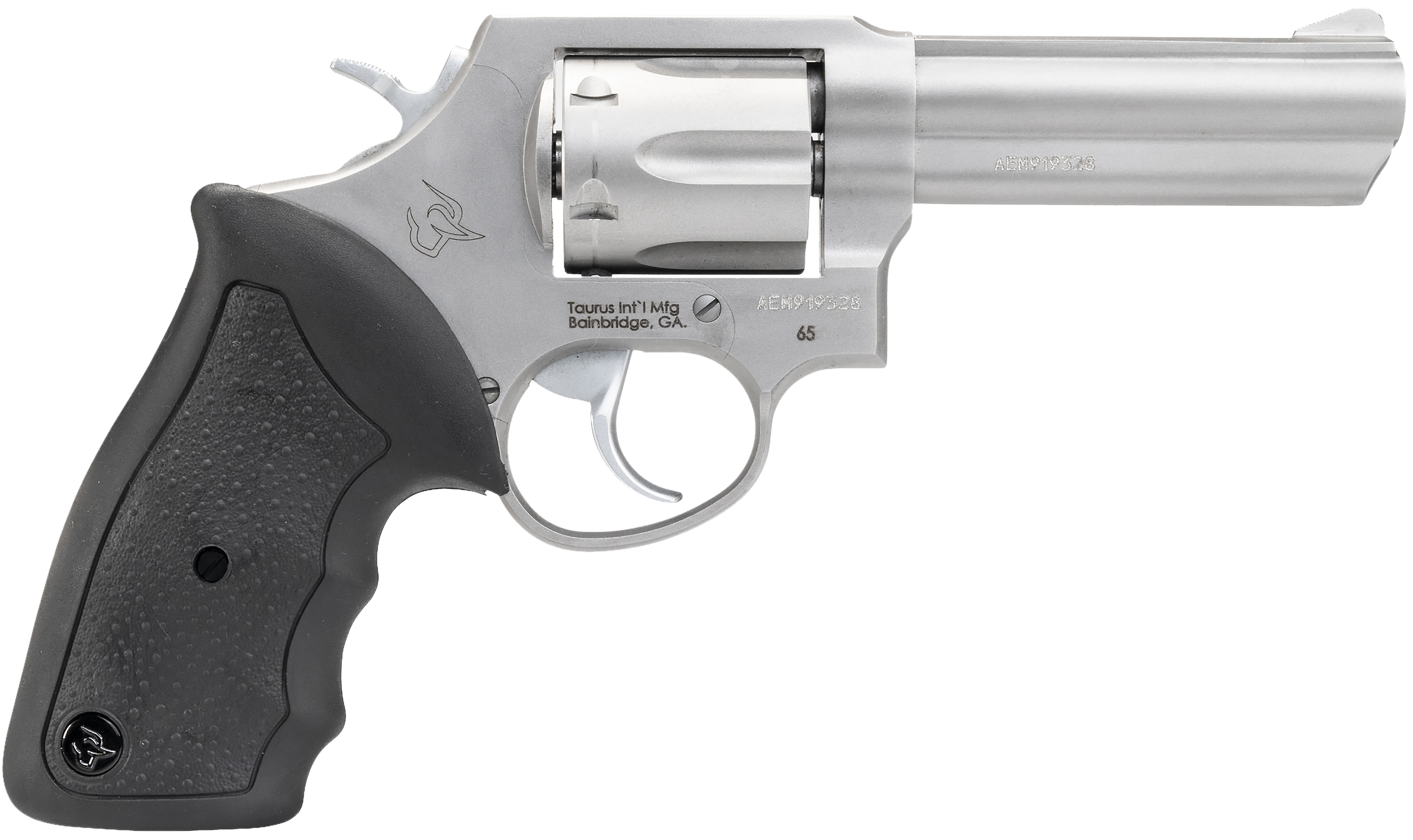 Taurus 2-650049 65  Medium 357 Mag/38 Special +P 6 Shot 4" Matte Stainless Steel Barrel, Cylinder Matte & Frame, Black Finger Grooved Rubber Grip, Transfer Bar Safety, Exposed Hammer