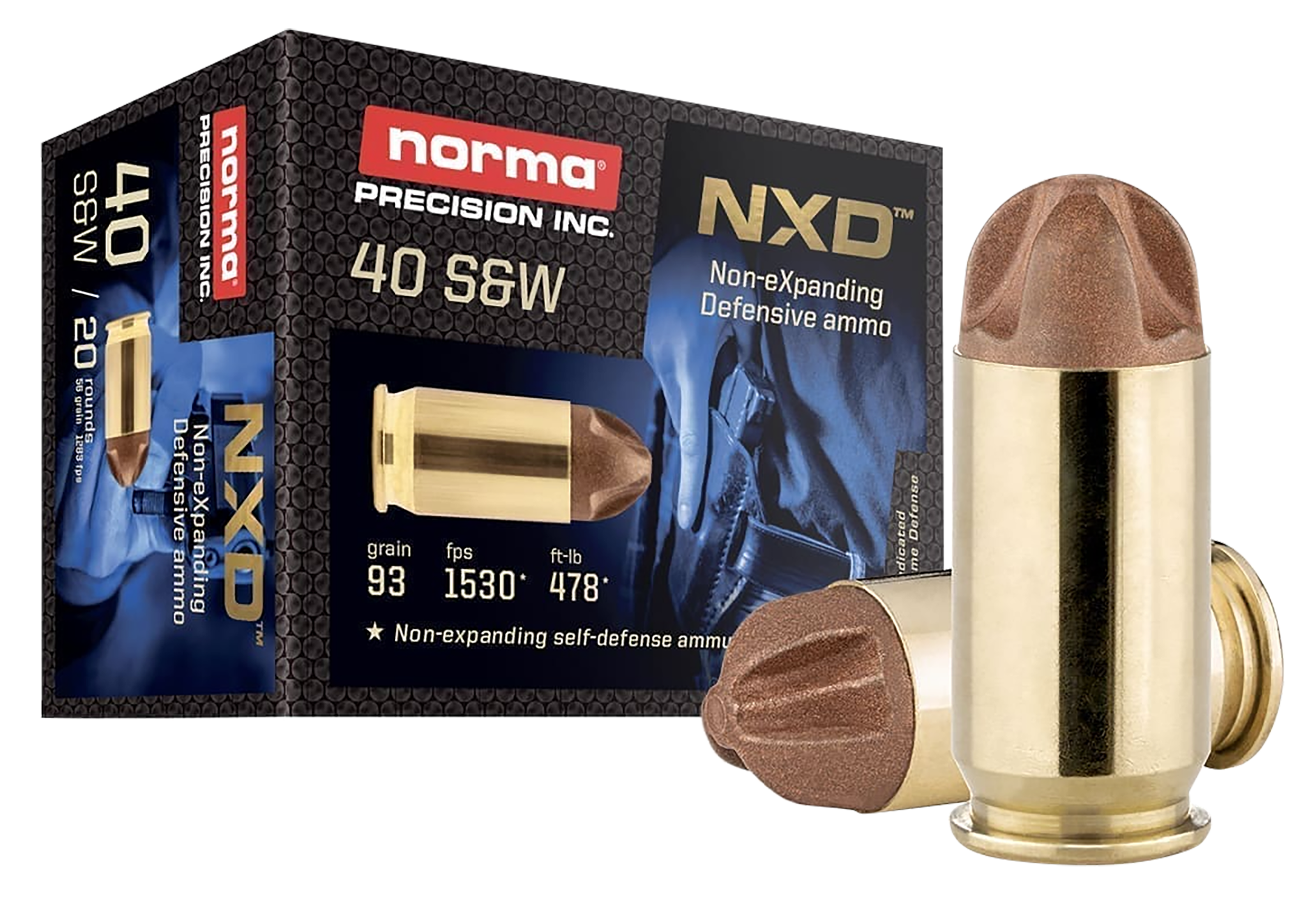 Norma Ammunition 611440020 Self Defense NXD 40S&W 93gr 20 Per Box/10 Case