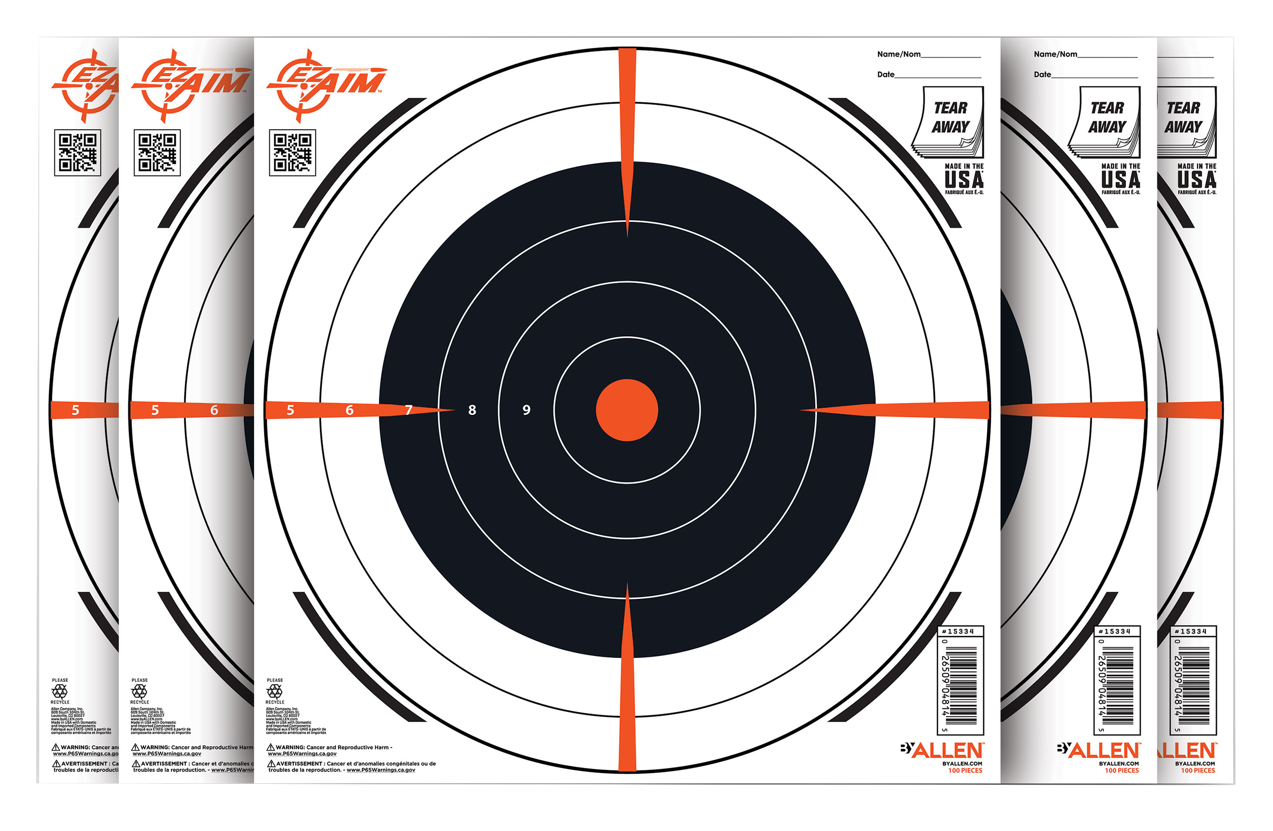 EZ-Aim 15334100 Shooting Target  Bullseye Paper Hanging 12" x 12" Black/White 100 Per Pack