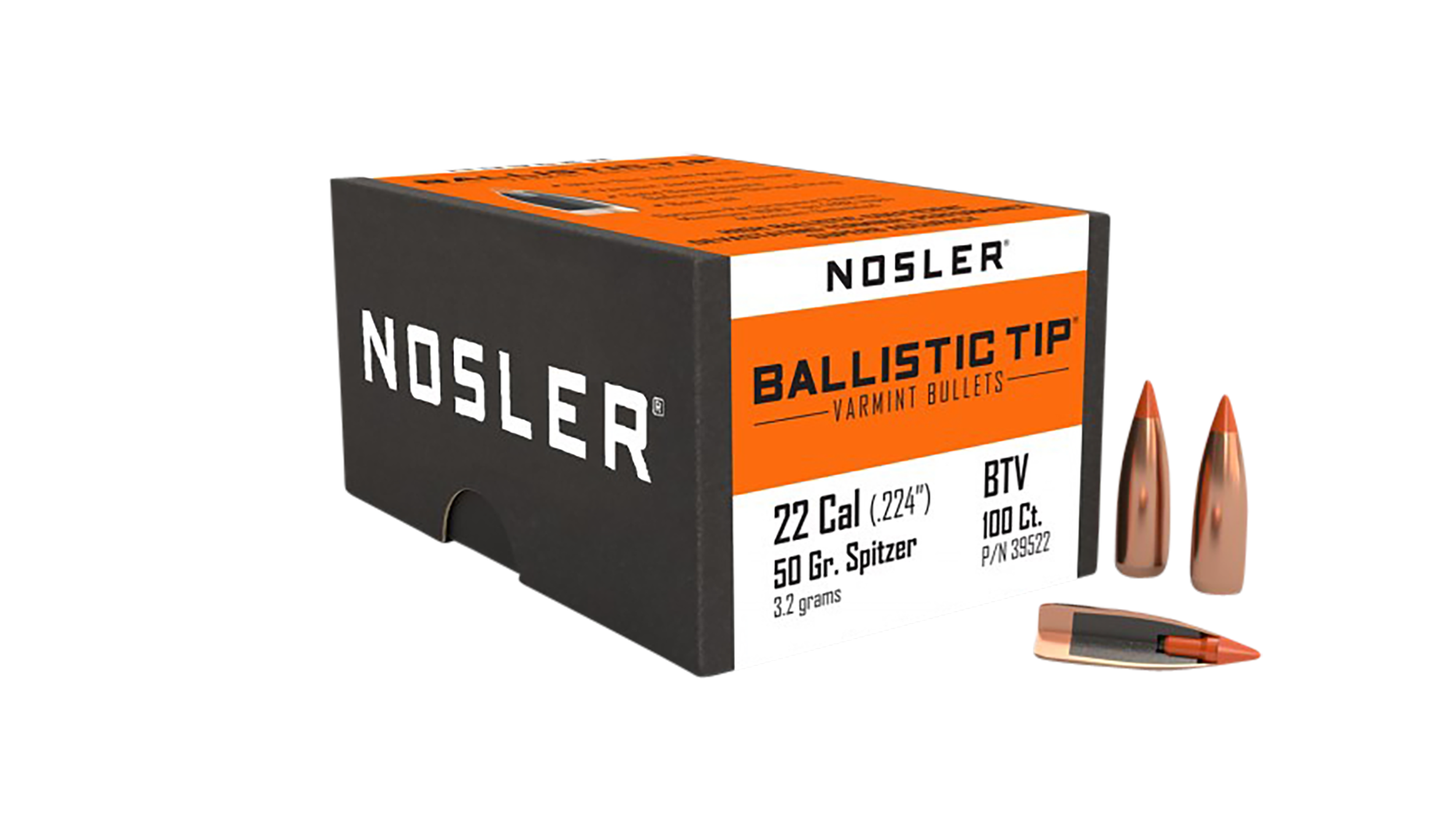 Nosler 39522 Ballistic Tip  22Cal 50gr Spitzer Point 100/Box