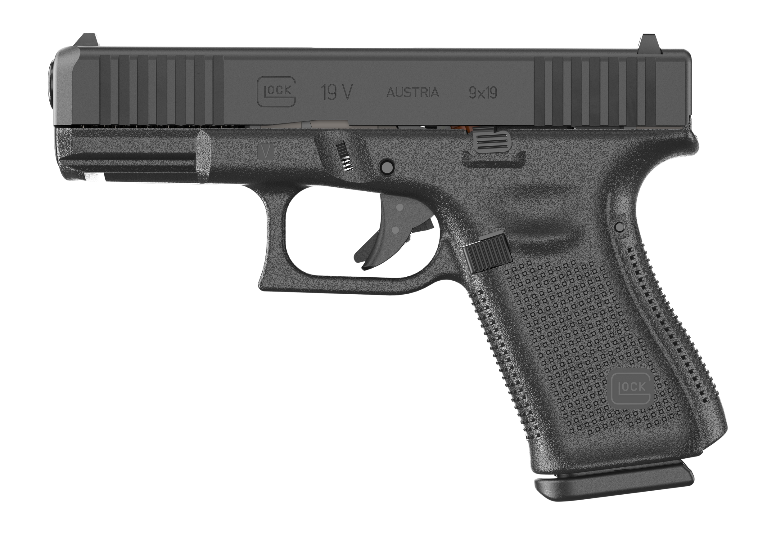 Glock UV1950201 G19 V Compact 9mm Luger 15+1 4.02" Black Barrel & Steel Serrated Slide, Black Polymer Frame w/Accessory Rail, Interchangeable Backstrap
