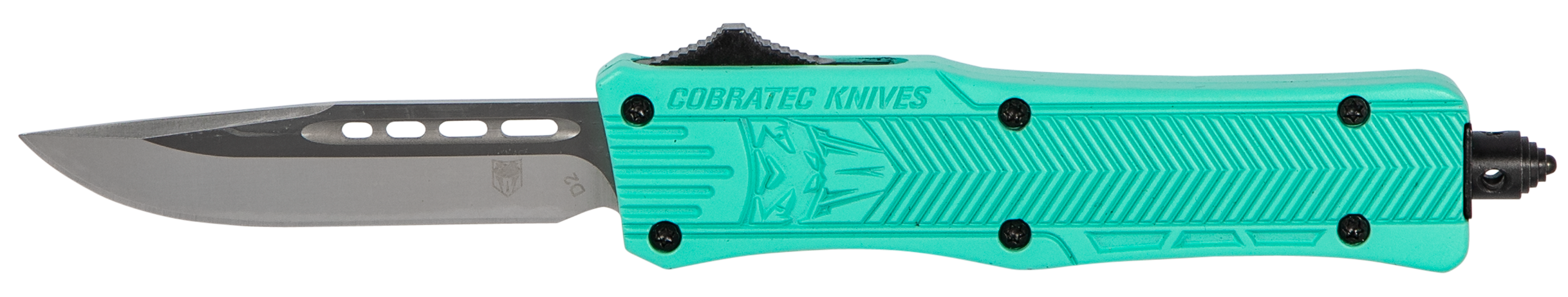 CobraTec Knives STFCTK1SDNS CTK-1 Small 2.75" OTF Drop Point Plain D2 Steel Blade/Tiffany Blue Aluminum Handle Features Glass Breaker Includes Pocket Clip