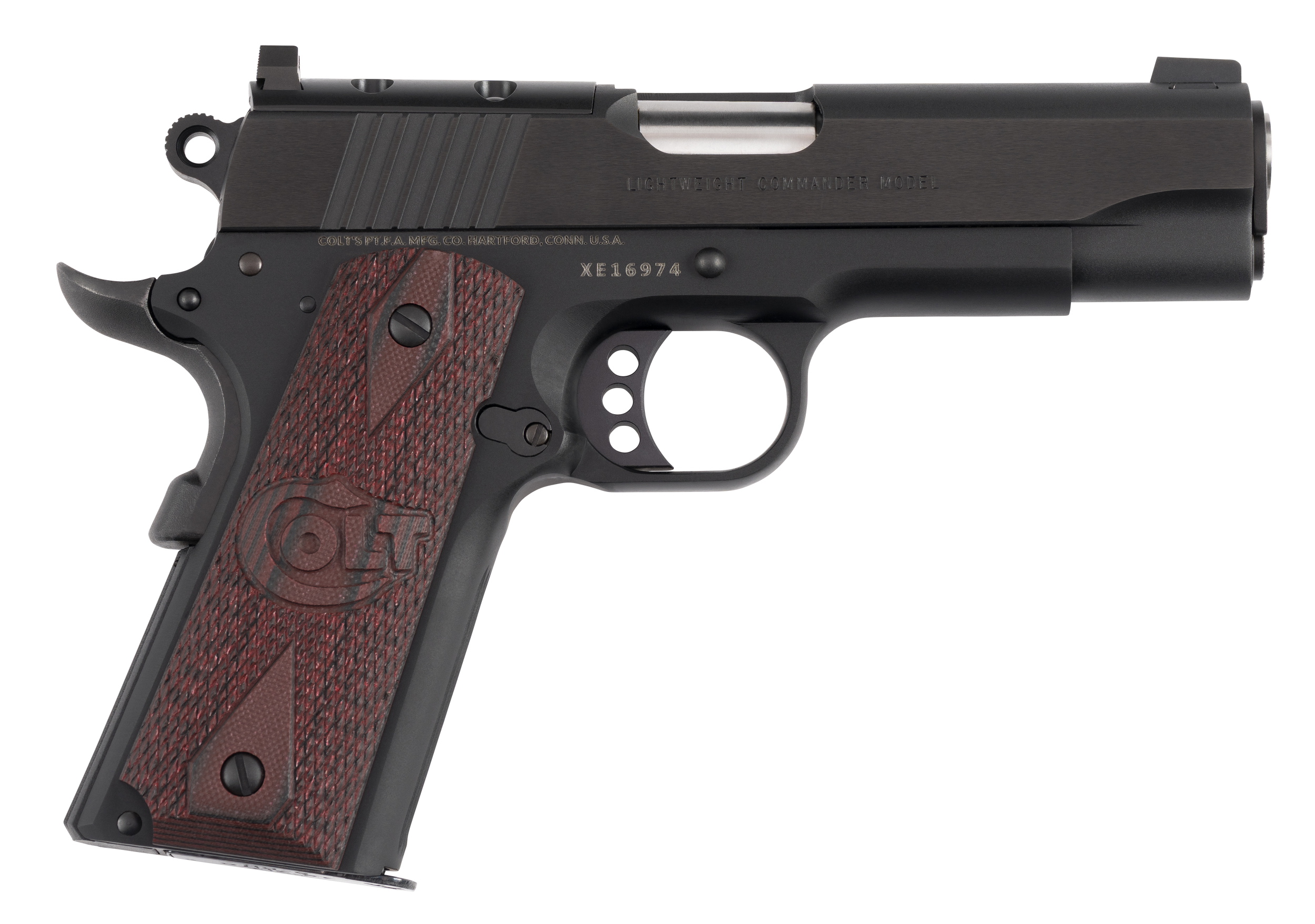 Colt Mfg O4840XE-OR 1911 Lightweight Commander 45 ACP 8+1 4.25" Stainless Barrel, Matte Black Carbon Steel Optic Ready/Serrated Slide, Matte Black Anodized Aluminum Frame w/Beavertail, Black Cherry G1