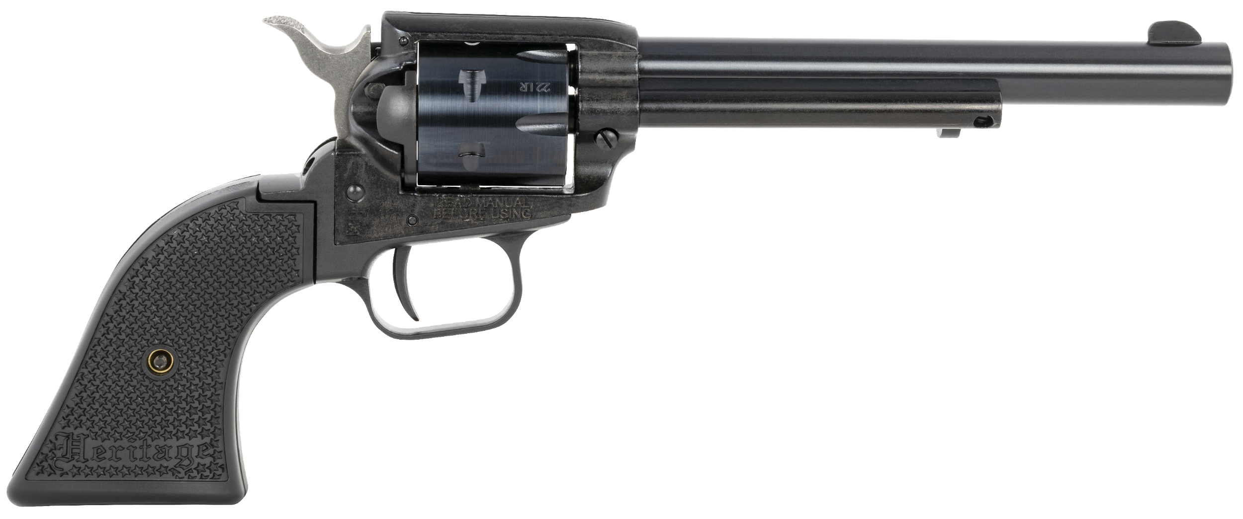 Heritage Mfg RR22B6PG Rough Rider 22 LR 6 Shot, 6.50" Black Steel Barrel, Black Zinc Alloy Frame, Black Cylinder, Black Polymer Grip, Hammer/Thumb Safety, Exposed Hammer