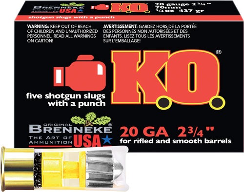 BRENNEKE USA KO 20GA 2.75" 3/4OZ SLUG 5RD 50BX/CS