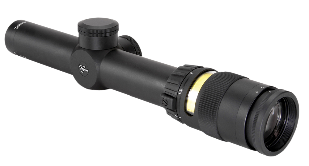 Trijicon 200052 AccuPoint  Black Hardcoat Anodized 1-4x 24mm 30mm Tube Illuminated Amber Triangle Post Reticle