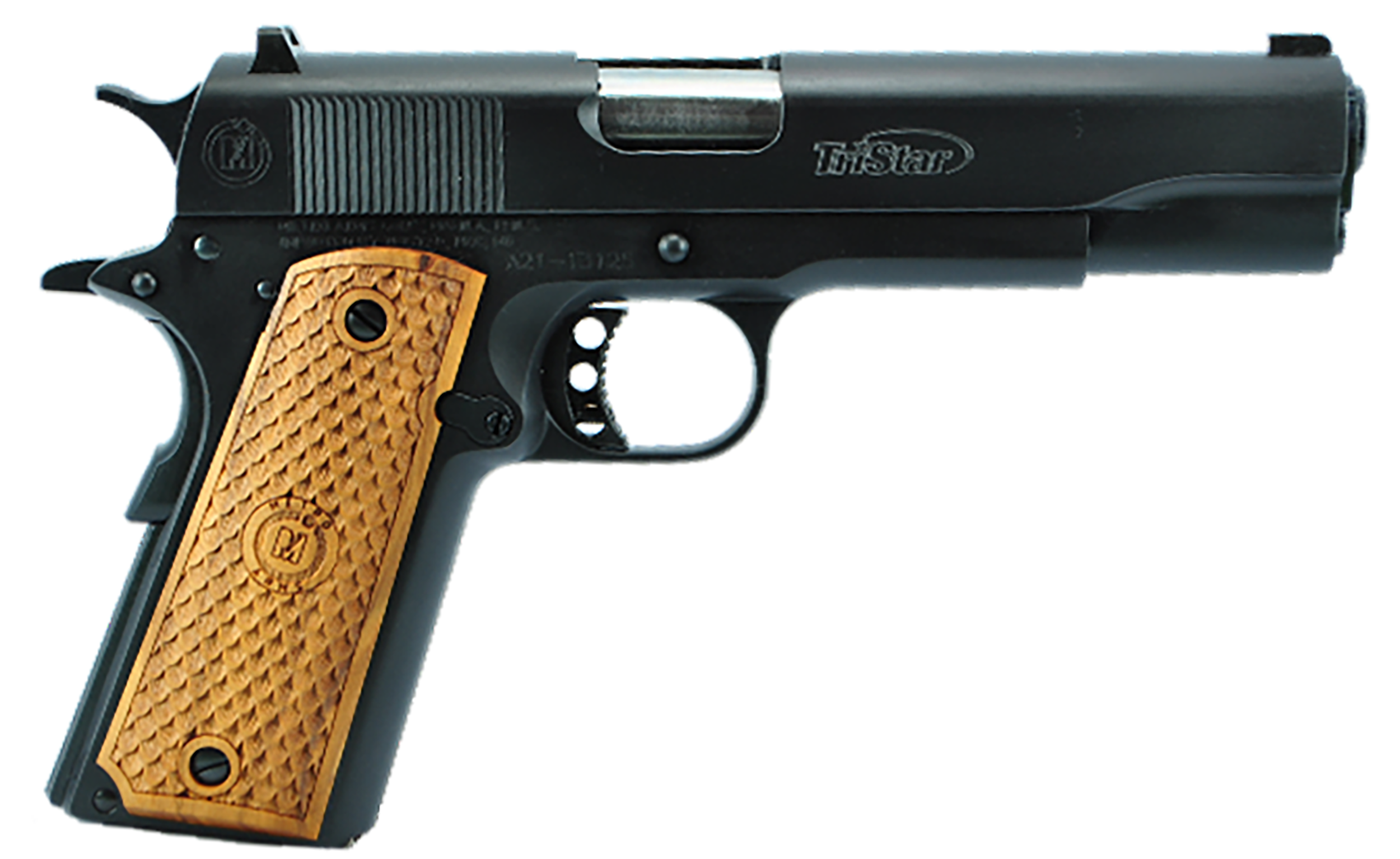 TriStar 85604 American Classic Government 1911 9mm Luger 10+1 5" Stainless Steel Barrel, Blued Serrated Steel Slide, Blued Steel Frame w/Beavertail, Wood Grip