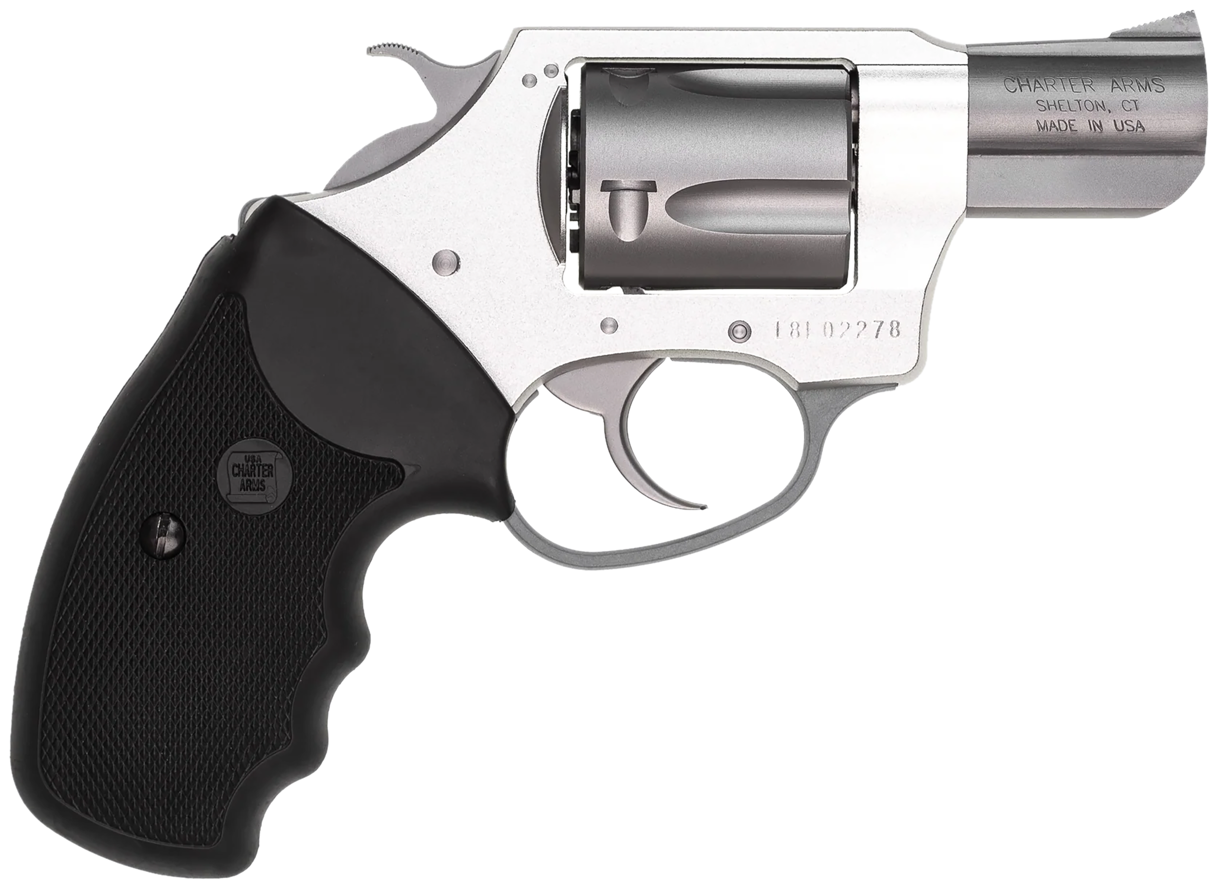 Charter Arms 53820 Undercover Lite Compact 38 Special, 5 Shot 2" Stainless Steel Barrel & Cylinder, Anodized Aluminum Frame w/Black Finger Grooved Rubber Grip, Exposed Hammer