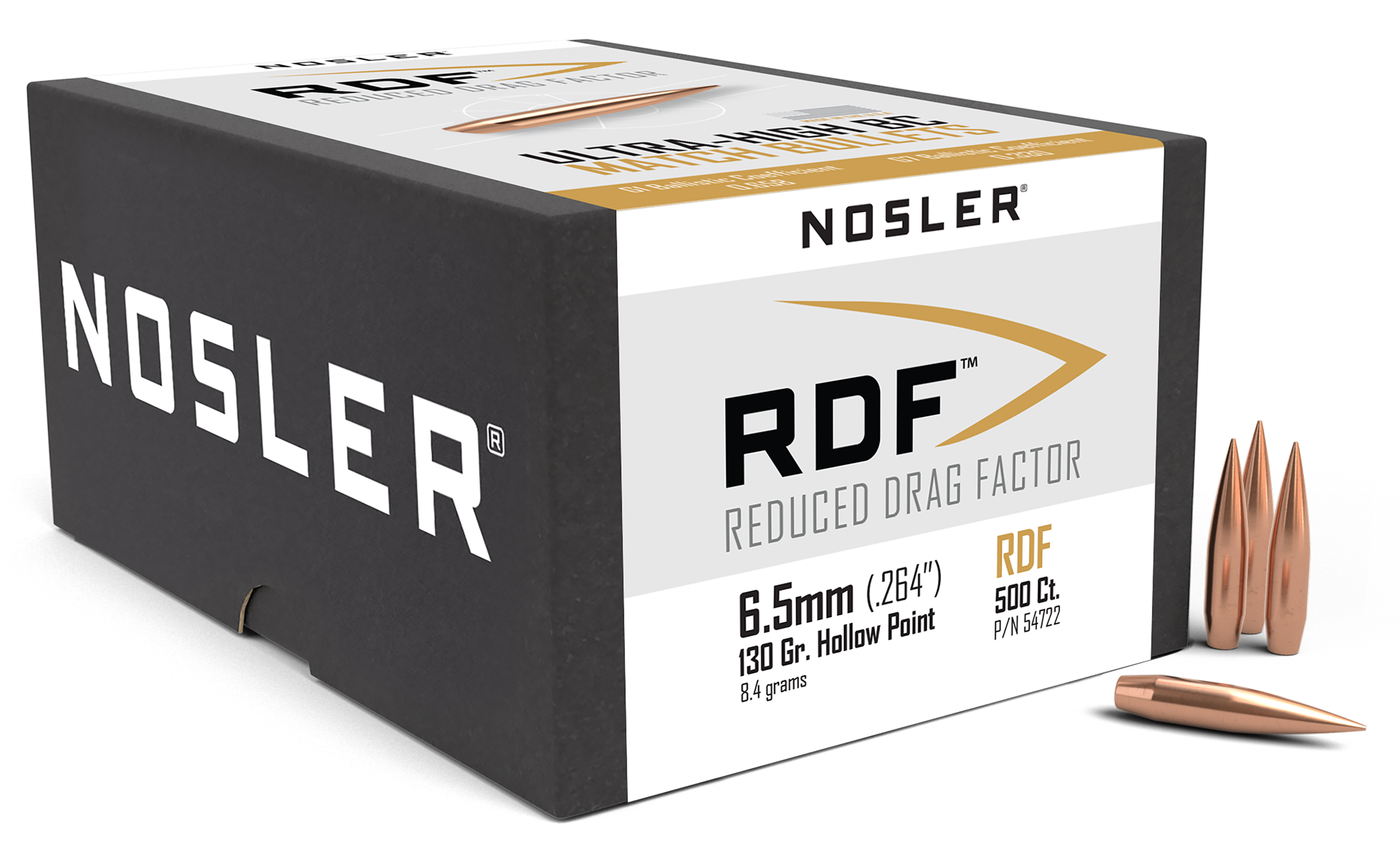 Nosler 54722 RDF Match 6.5Creedmoor 130gr Hollow Point Boat Tail 500/Box