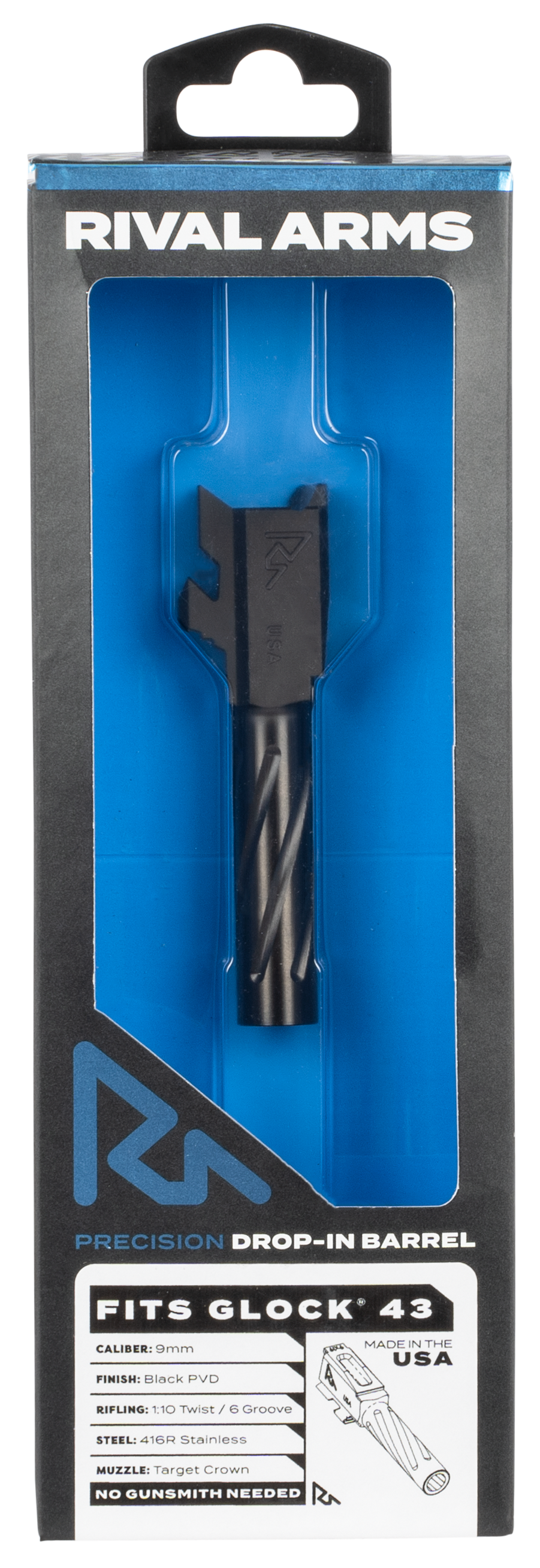 Rival Arms RA20G301A Precision V1 Match Grade 9mm Luger Compatible w/Glock 43, 3.41" Black PVD Stainless Steel