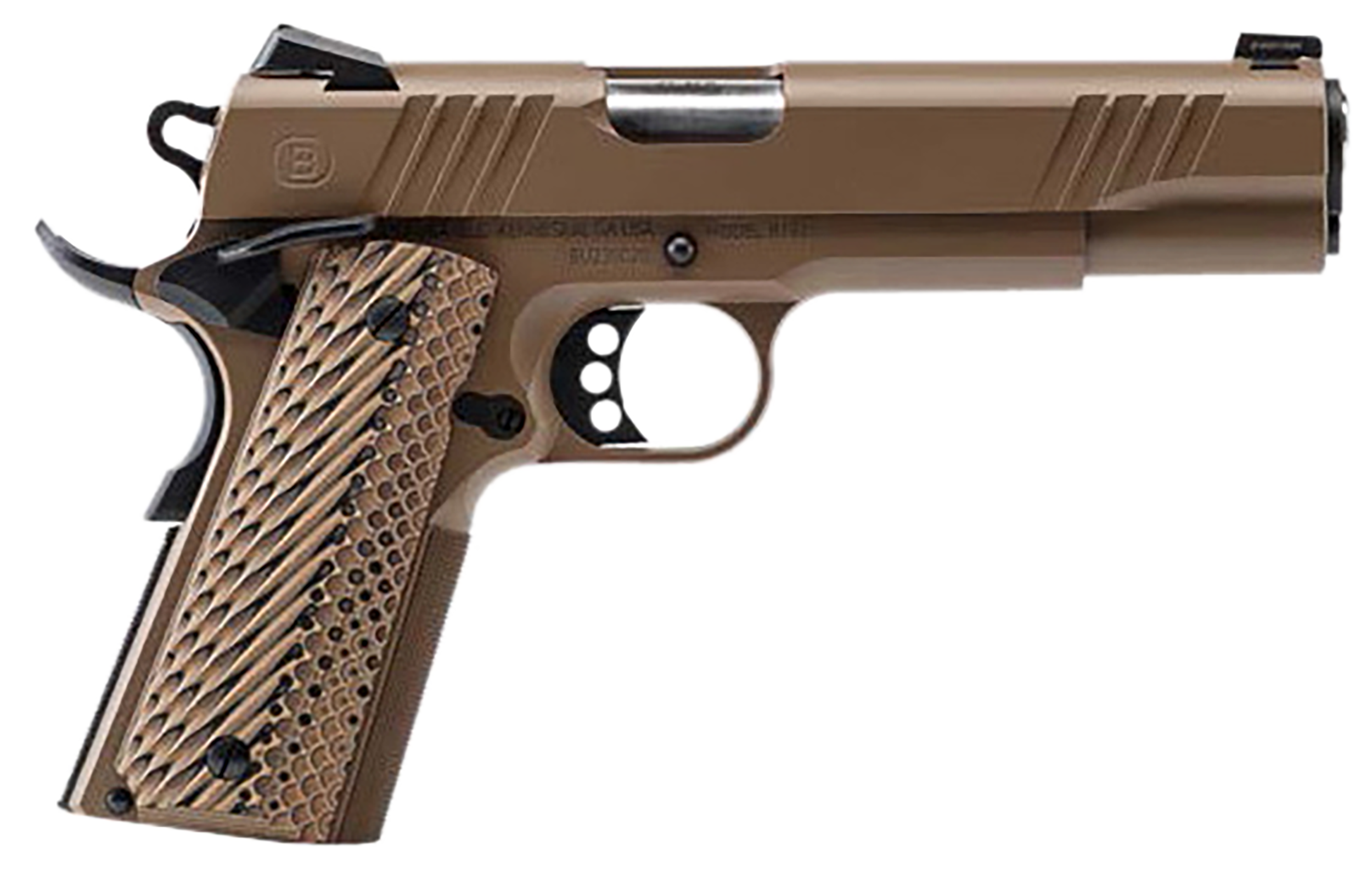 Bersa B19117050DEHB B1911  45 ACP 8+1 5" Stainless Steel Barrel, Flat Dark Earth Serrated Slide, Flat Dark Earth Stainless Steel Frame w/Beavertail, FDE VZ Grip