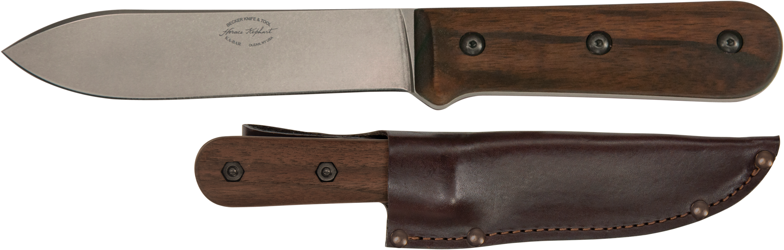 Ka-Bar BK62 Becker Kephart 5.13" Fixed Drop Point Plain Satin Stonewashed 1095 Cro-Van Blade, Walnut Handle, Includes Sheath