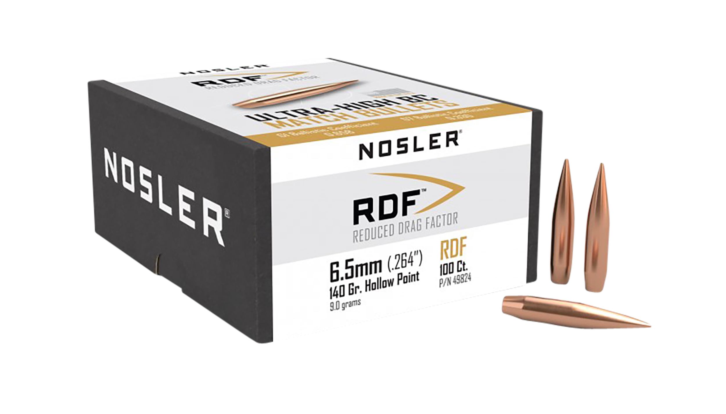 Nosler 49824 RDF Match 6.5mm 140gr Hollow Point Boat Tail 100/Box