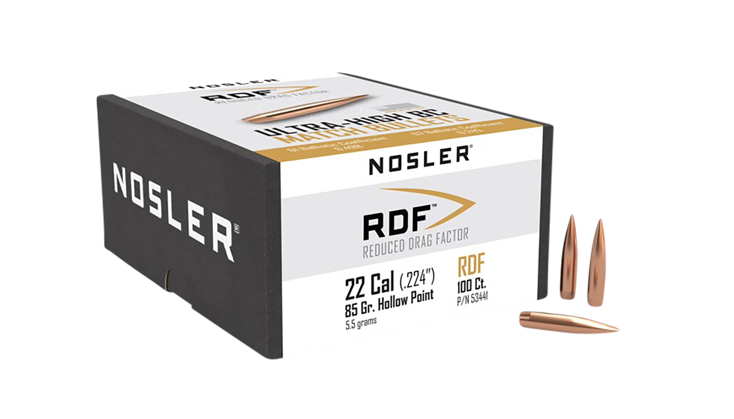Nosler 53441 RDF Match 22Cal 85gr Hollow Point Boat Tail 100/Box