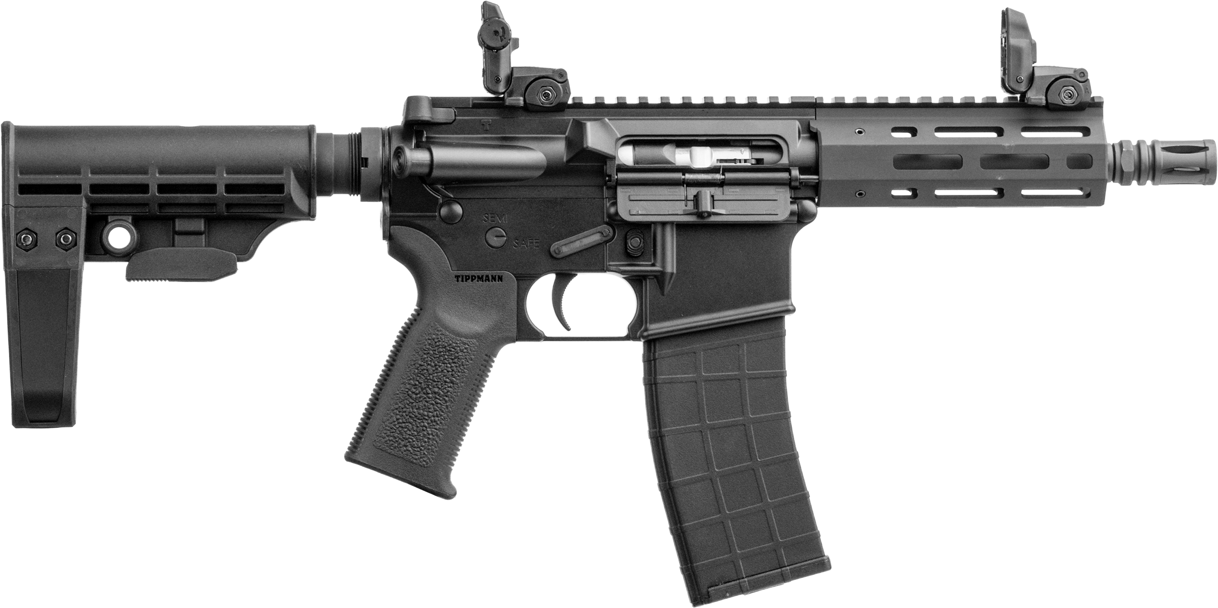 Tippmann Arms A101042 M4 Micro Elite 22 LR 25+1 7" Black Parkerized Threaded Barrel, Black Parkerized Receiver w/Picatinny Rail, M-LOK Handguard, Black T5 Arm Brace, Black Gen2 Grip, Right Hand