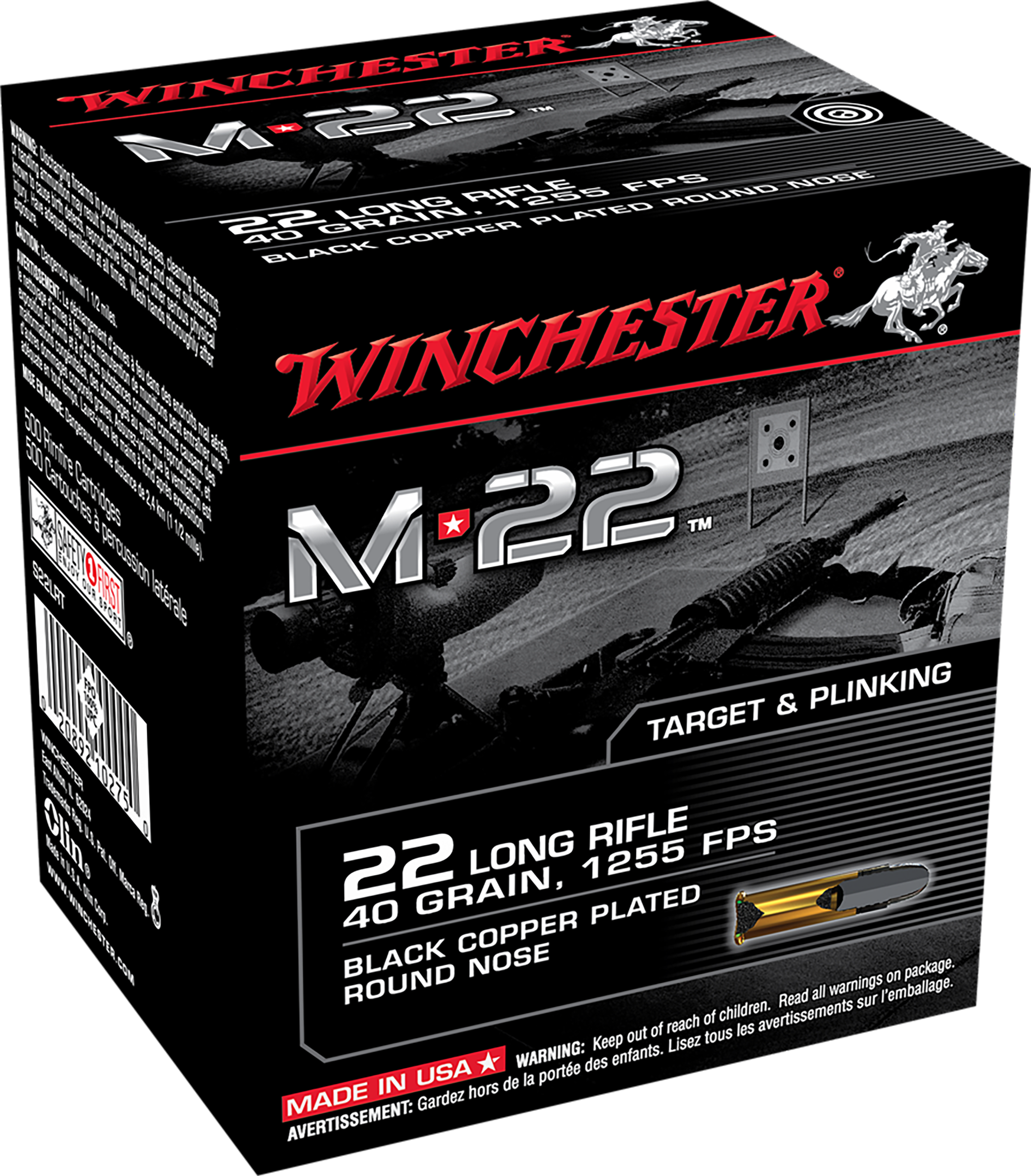 Winchester Ammo S22LRT M-22  22LR 40gr Black Copper Plated Round Nose 1000 Per Bx/2 Case *Bulk