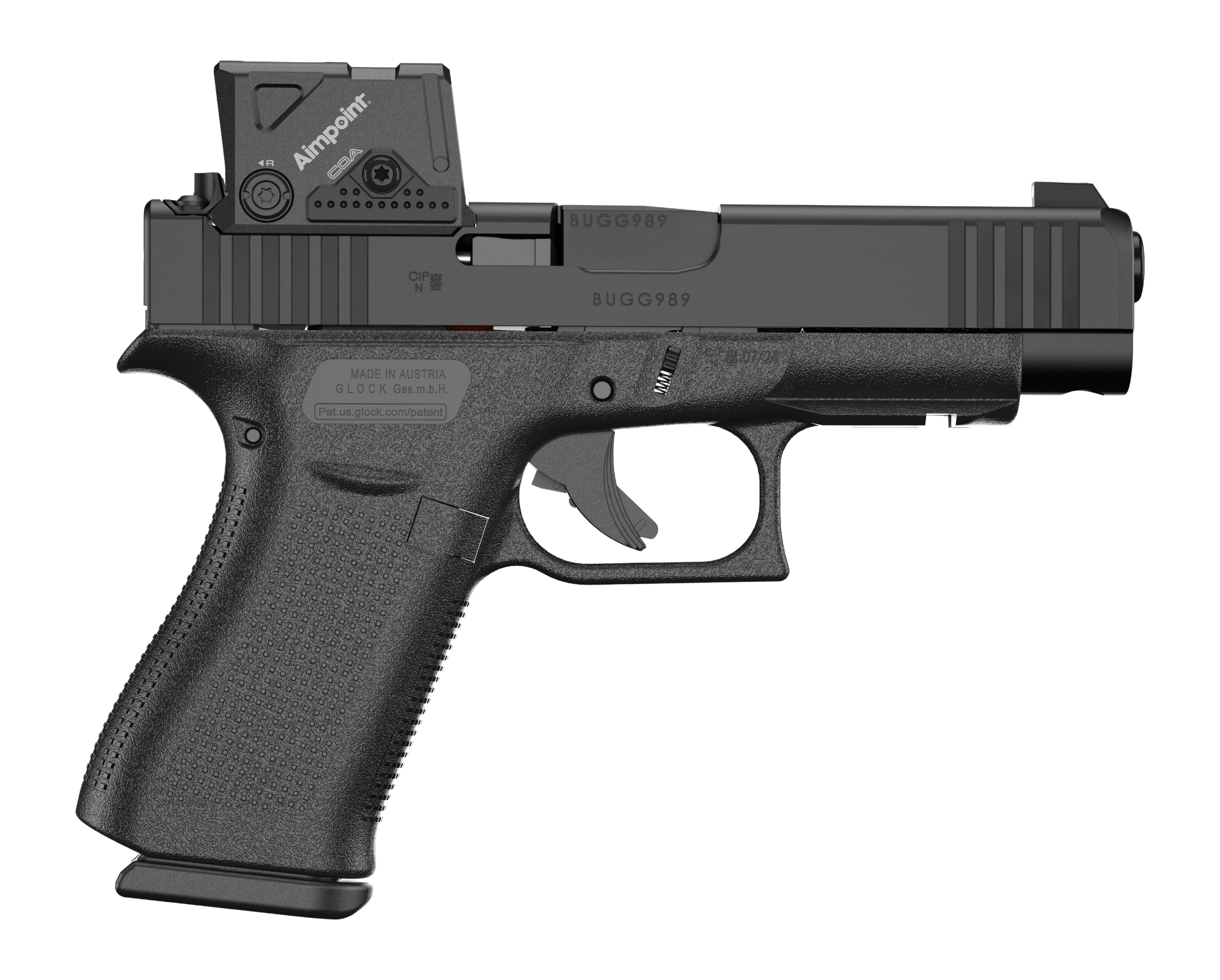 Glock PA4850B03FRMOS8A4 G48 MOS w/Aimpoint Slim Compact 9mm Luger 10+1 4.17" Black GMB Barrel, Black nDLC Steel Serrated w/Aimpoint COA Slide, Black Polymer Frame w/Accessory Rail, Right Hand
