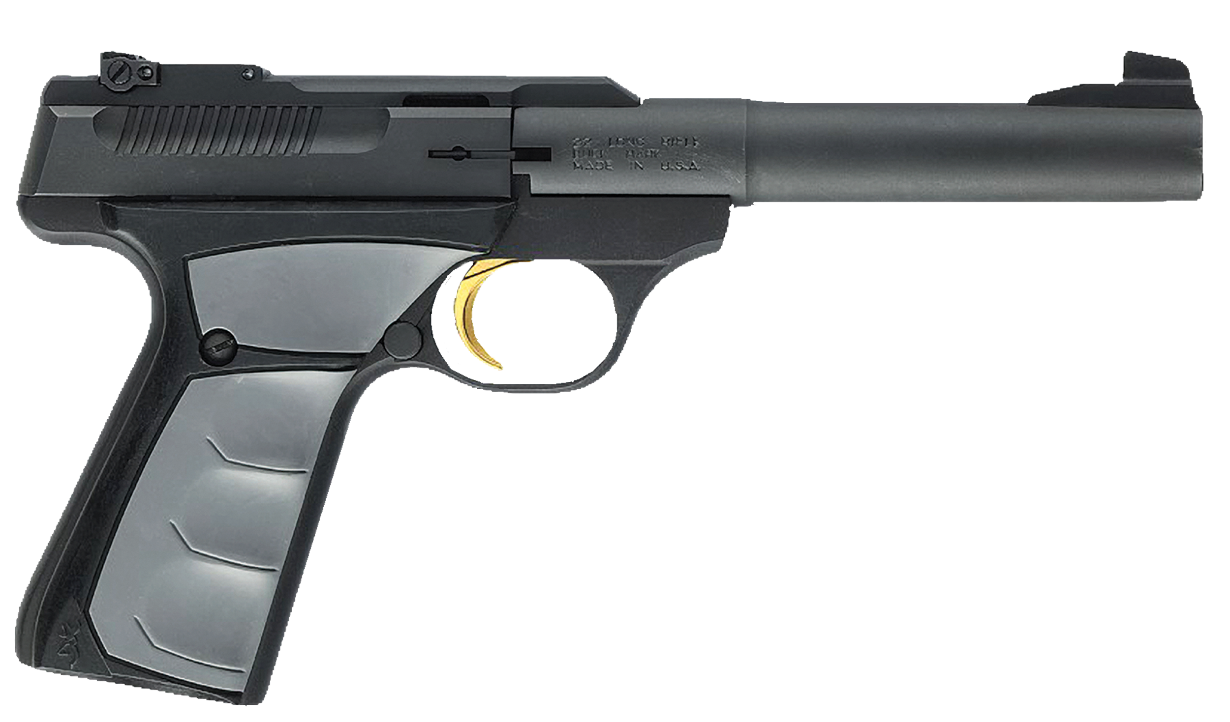Browning 051482490 Buck Mark Camper *CA Compliant 22 LR 10+1 5.50" Tapered Bull Barrel, Matte Black Serrated Steel Slide & Aluminum Frame, Gray Ultragrip FX Grip