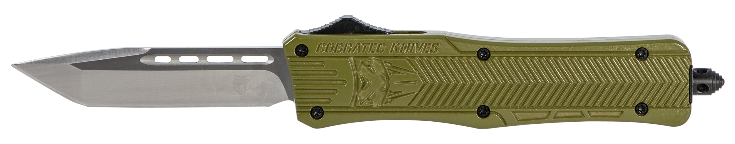 CobraTec Knives MODCTK1MTNS CTK-1  Medium 3" OTF Tanto Plain D2 Steel Blade/OD Green Aluminum Handle Features Glass Breaker Includes Pocket Clip