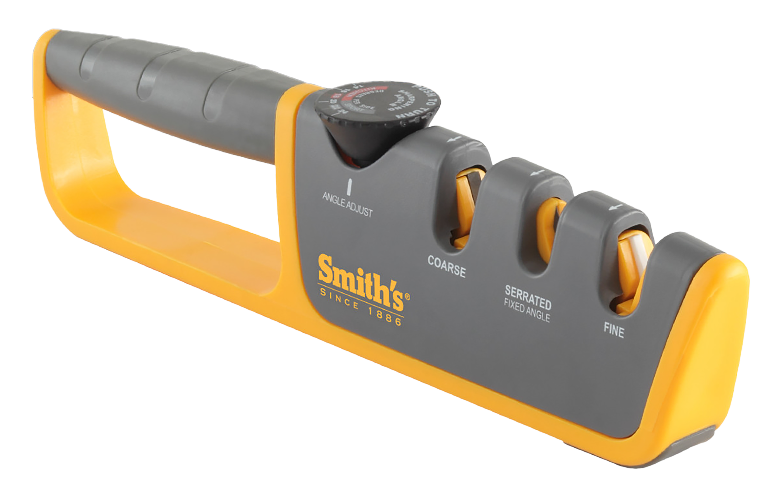 Smiths Products 50264 Adjustable Angle Pull-Thru Sharpener Hand Held Fine, Coarse Ceramic, Diamond Sharpener Rubber Handle Gray