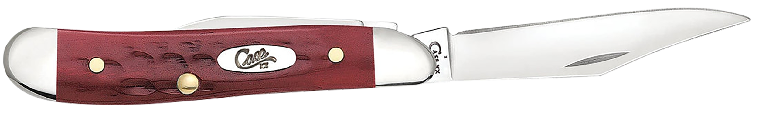 Case 00781 Peanut  Medium 2.10"/1.53" Folding Clip Point/Pen Plain Mirror Polished Tru-Sharp SS Blade Corn Cob Jigged Old Red Bone Handle