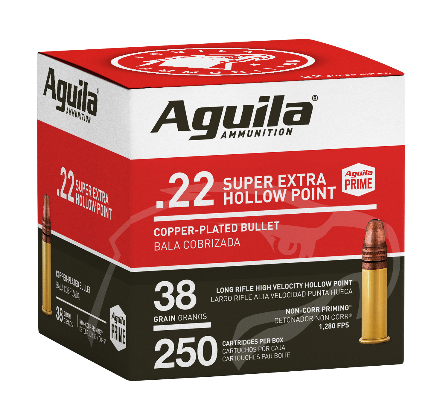 Aguila 1B221103 Super Extra High Velocity 22LR 38gr Copper Plated Hollow Point 250 Per Box/8 Case