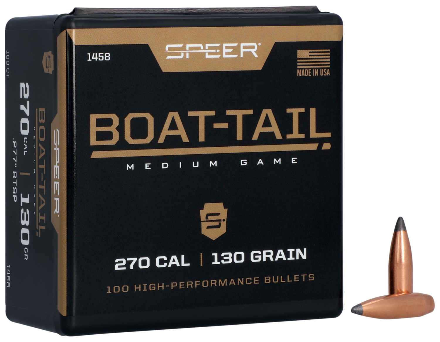 Speer 1458 Boat-Tail  270Cal 130gr Spitzer Boat Tail Soft Point 100 Per Box/5 Case