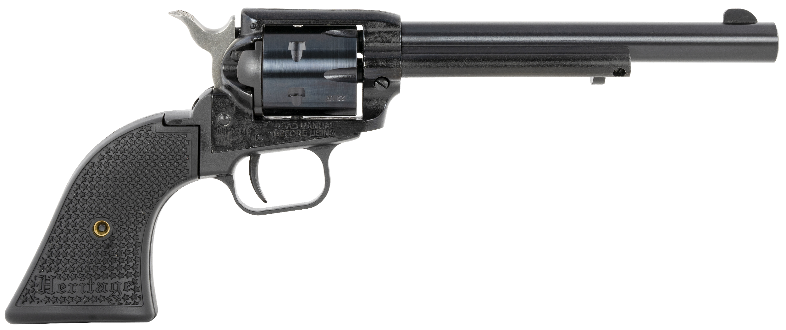 Heritage Mfg RR22MB6PG Rough Rider  22 LR/22 WMR 6 Shot, 6.50" Black Steel Barrel, Black Cerakote Zinc Alloy Frame, Black Cerakote Cylinder, Black Polymer Grip, Hammer/Thumb Safety, Exposed Hammer