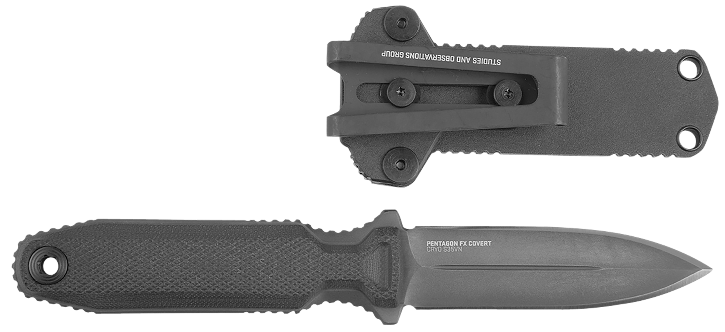 S.O.G SOG17610357 Pentagon FX Covert 3.41" Fixed Spear Point Plain Black Titanium Nitride Cryo CPM S35VN Blade/G10 Blackout Handle
