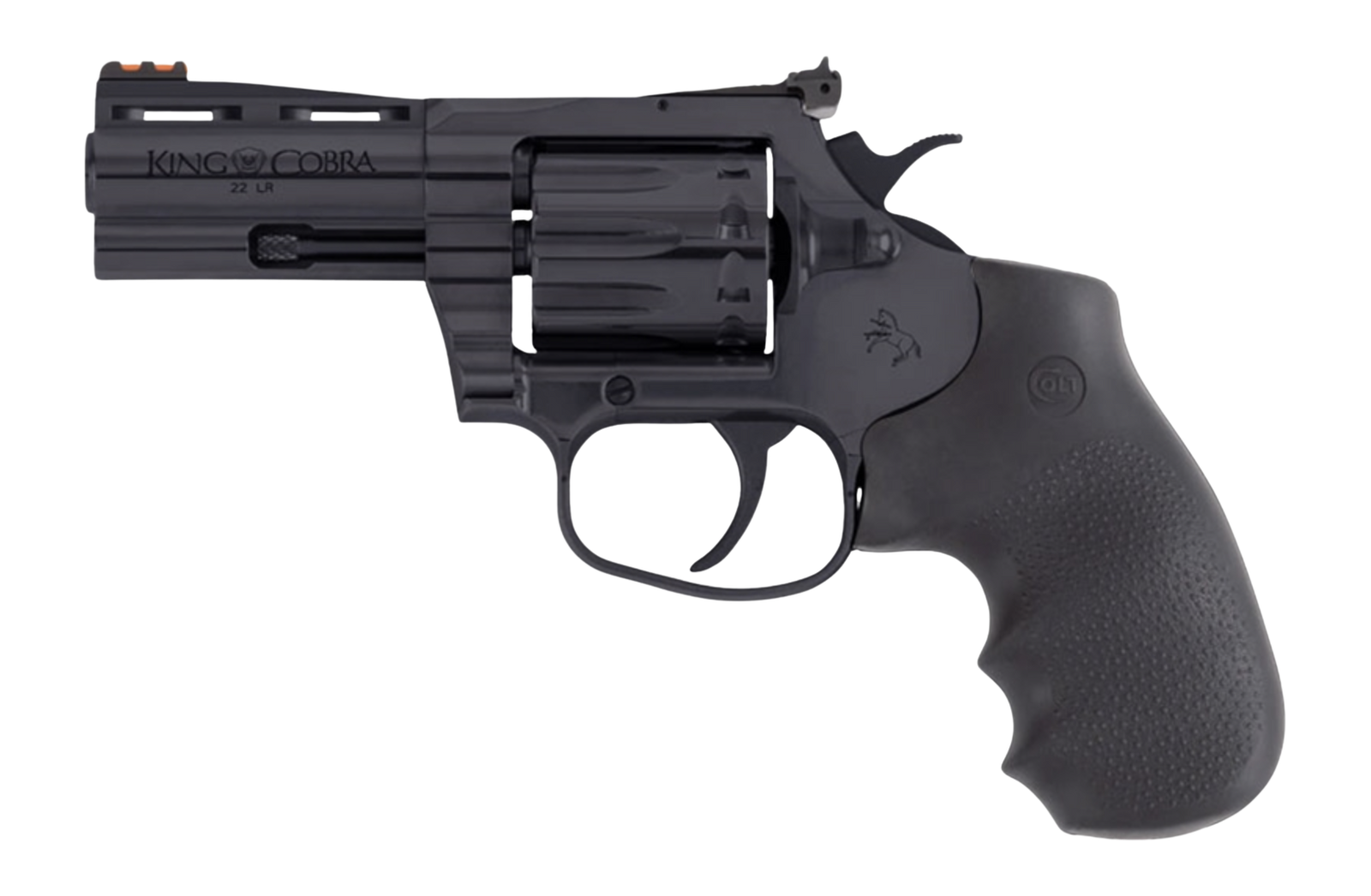 Colt Mfg KCOBRA22-BP3RFO King Cobra Target 22 LR 10rd Shot 3" Blued Vent Rib Barrel, Blued Carbon Steel Cylinder & Frame, Black Hogue Overmolded Grip, Exposed Hammer