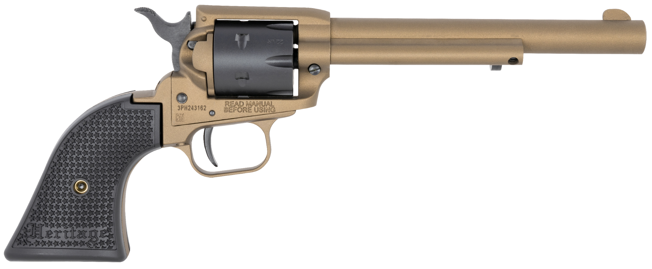 Heritage Mfg RR22A6 Rough Rider  22 LR 6 Shot, 6.50" Burnt Bronze Cerakote Steel Barrel, Black Satin Cylinder Burnt Bronze Cerakote Steel, Black Textured Polymer Grips