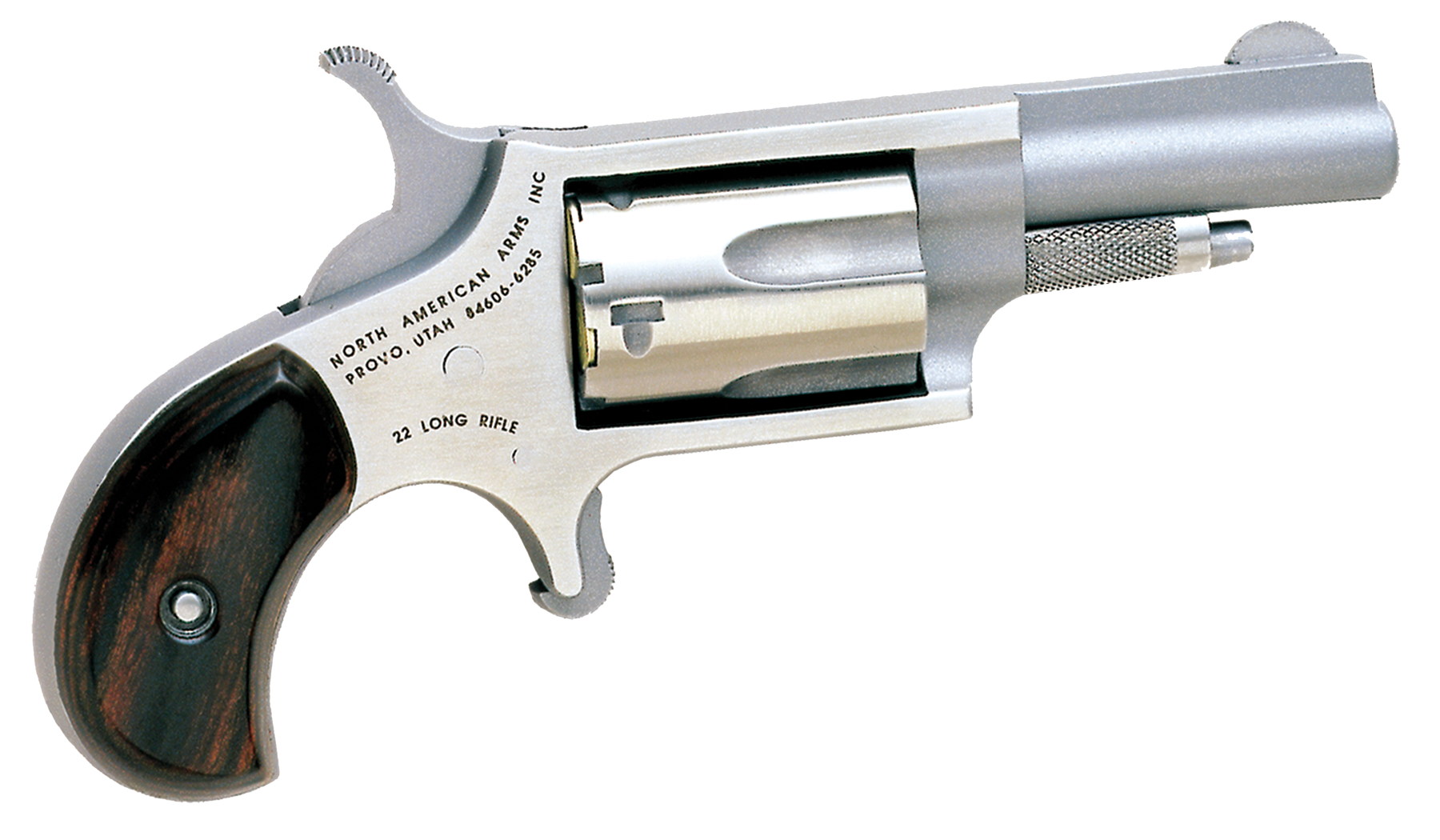 North American Arms 22LLR Mini-Revolver  22 LR 5 Shot 1.63" Stainless Steel Barrel, Frame & Cylinder, Rosewood Birdshead Grip Exposed Hammer