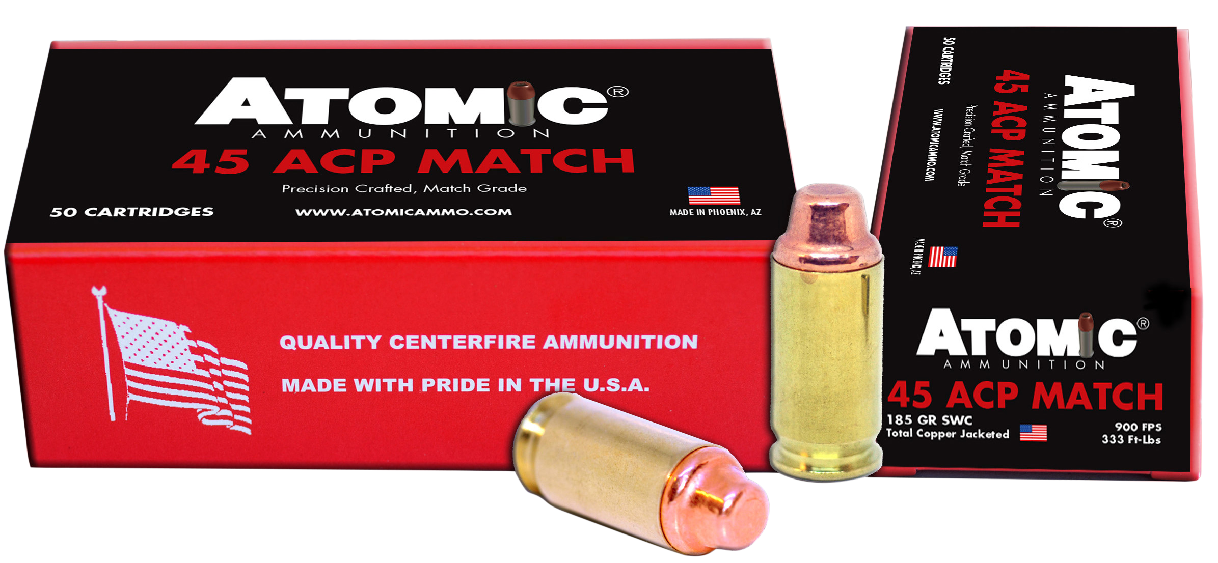 Atomic Ammunition 448 Match Precision Craft 45ACP 185gr Semi Wadcutter 50 Per Box/10 Case