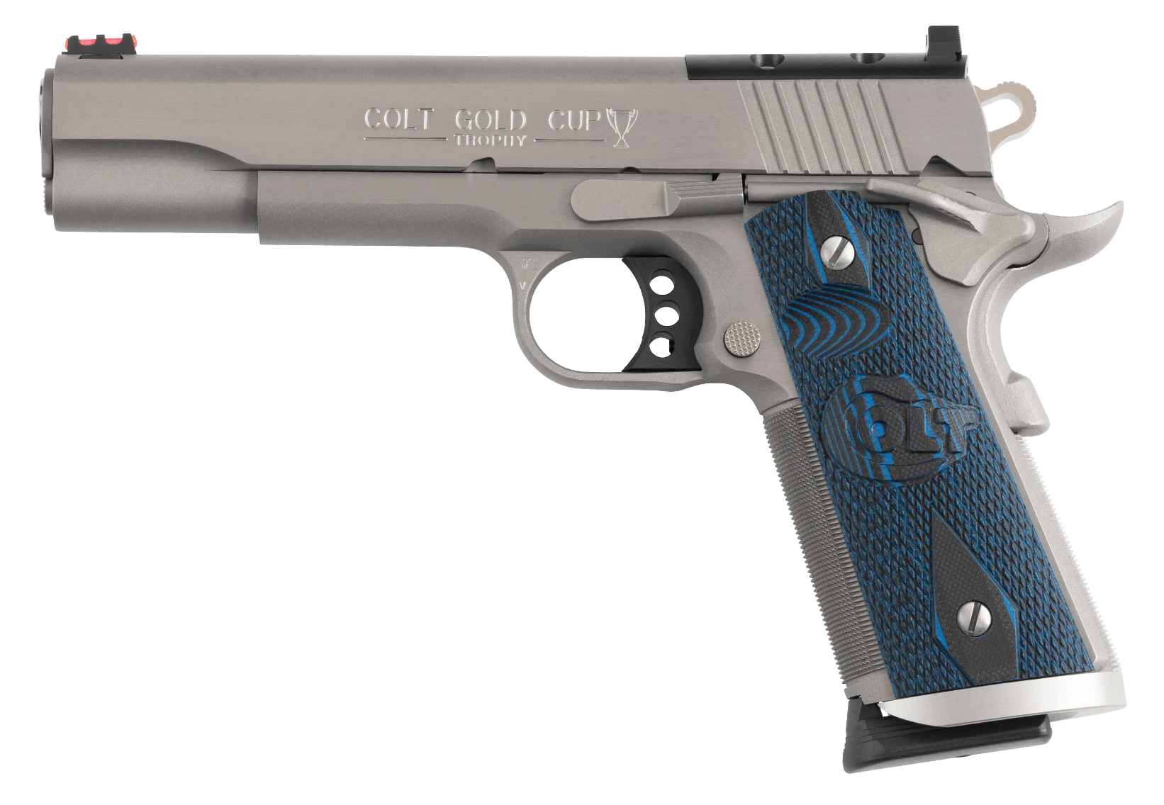 Colt Mfg O5070XEOR Gold Cup Trophy Full Size 45 ACP 8+1 5" Stainless National Match Barrel, Stainless Steel Optic Ready/Serrated Slide & Frame w/Beavertail, Ambidextrous
