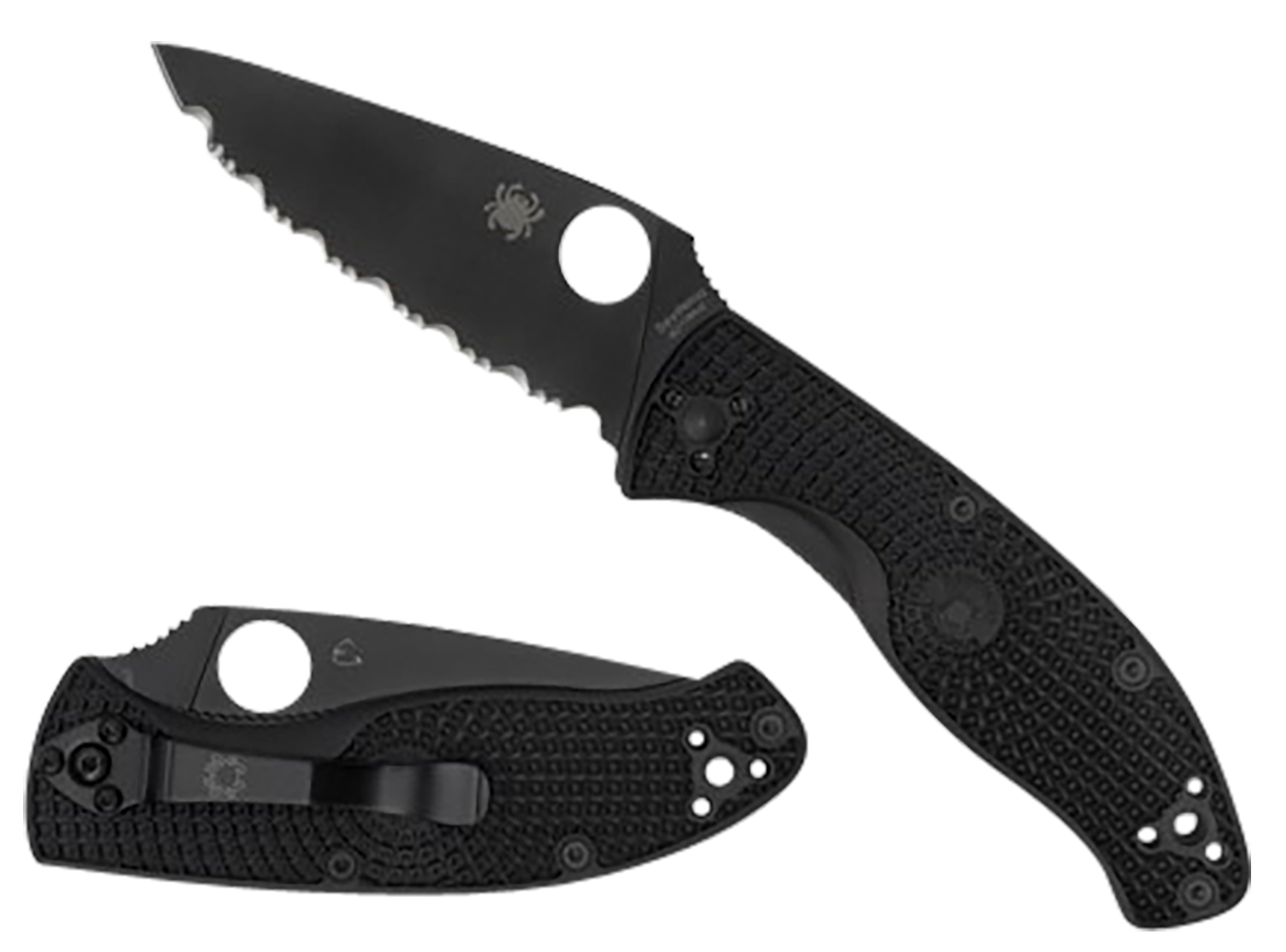 Spyderco C122PSBBK Tenacious Lightweight 3.39" Folding Part Serrated Black Oxide 8Cr13MoV SS Blade/Black Bi-Directional Texturing FRN Handle Includes Pocket Clip
