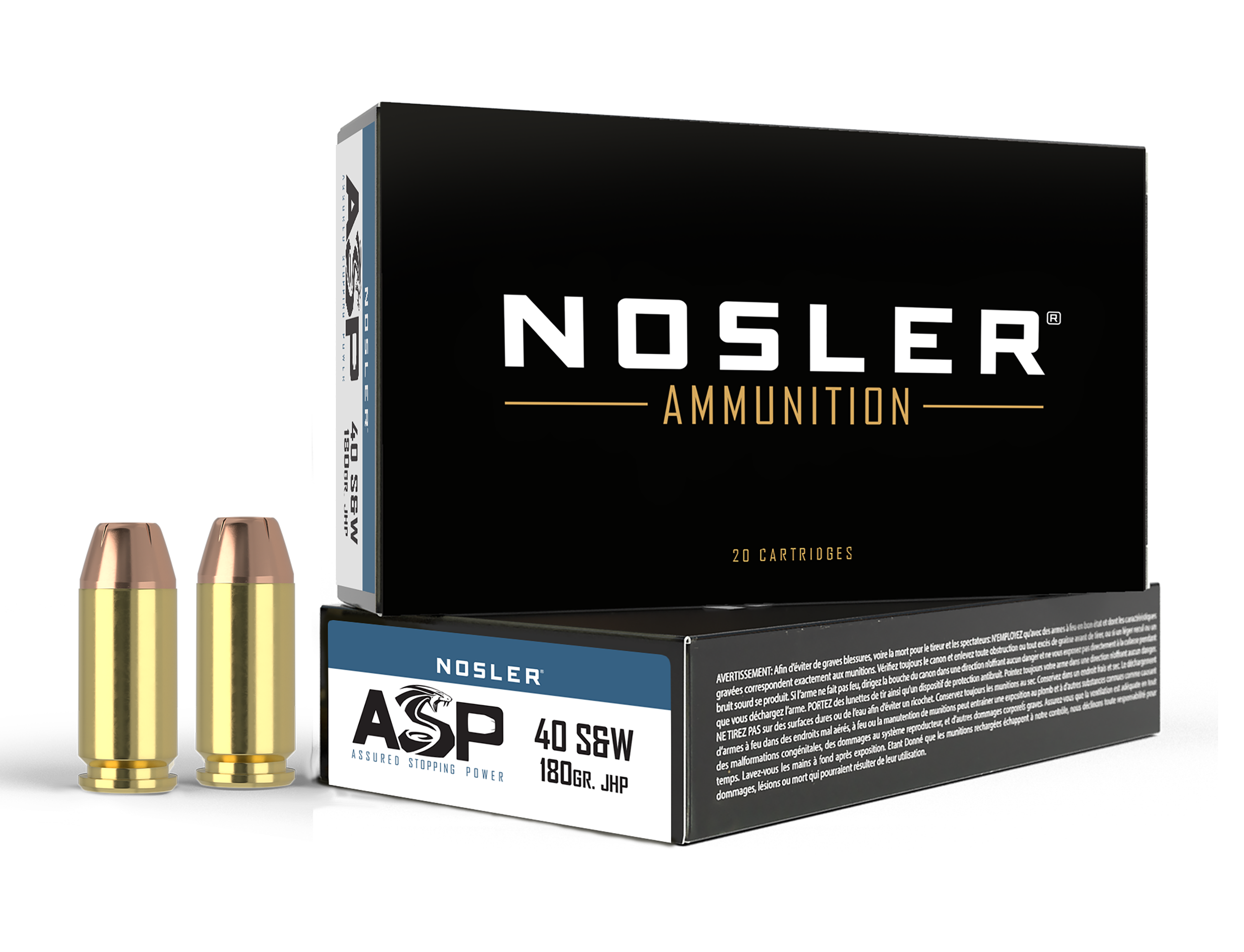Nosler 51212 Assured Stopping Power Handgun 40S&W 180gr Jacketed Hollow Point 50 Per Box/10 Case