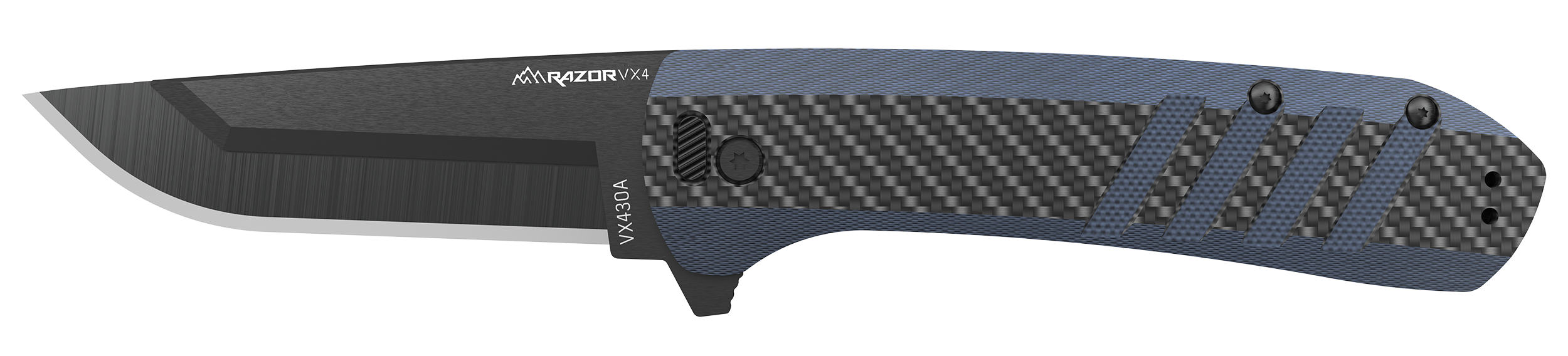 Outdoor Edge VX430CC Razor VX4  3" Folding Plain Carbon Fiber/Blue