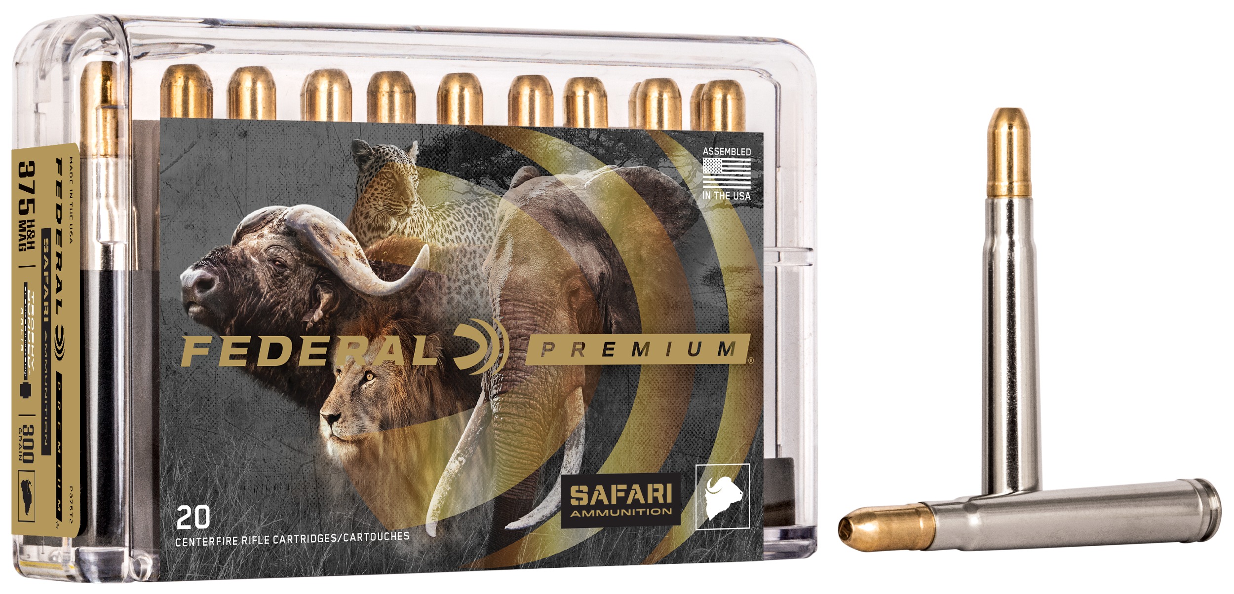 Federal P375T2 Premium Safari Cape-Shok 375H&HMag 300gr Trophy Bonded Sledgehammer Solid 20 Per Box/10 Case