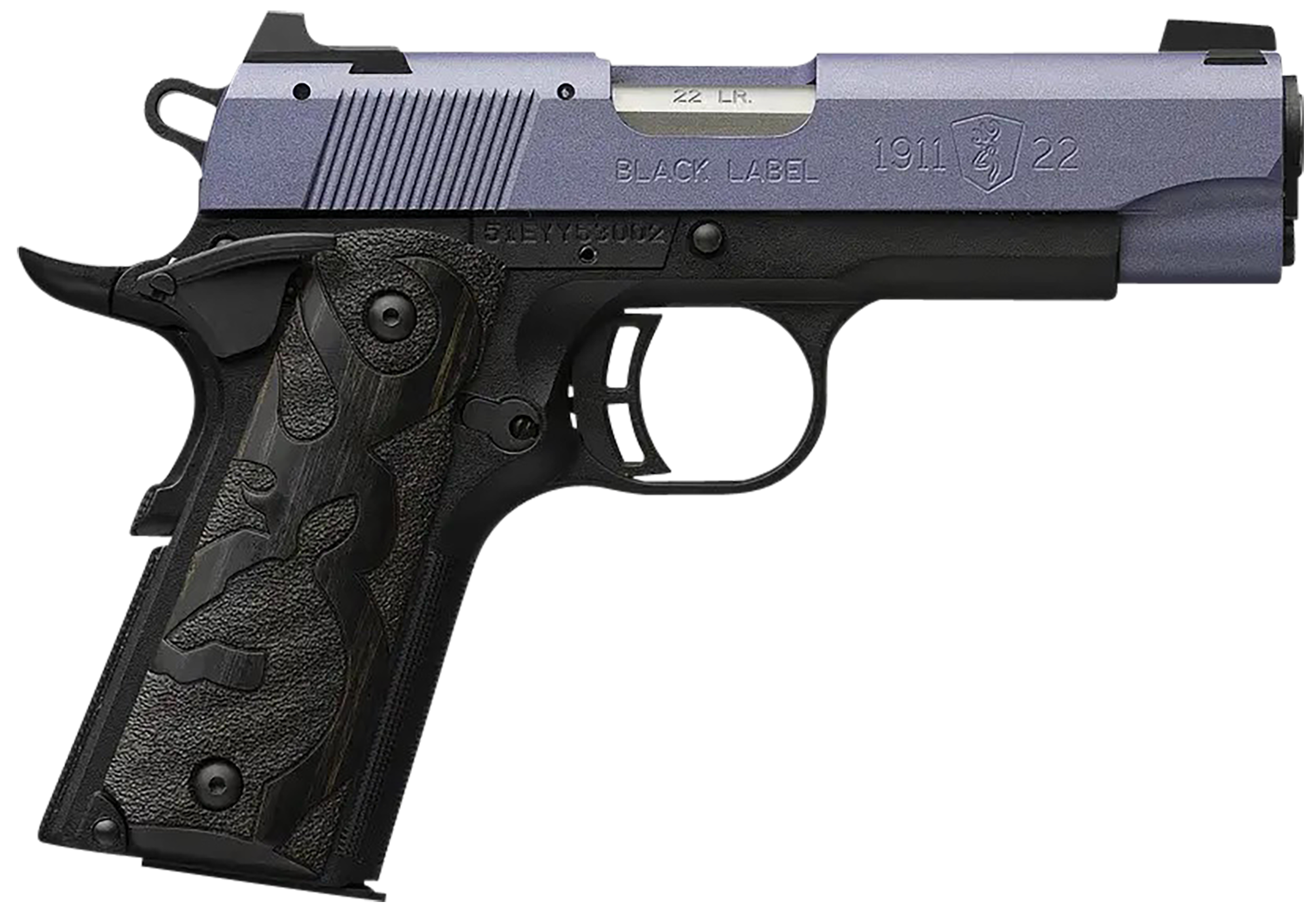 Browning 051894490 1911 Black Label Compact Frame 22 LR 10+1, 3.63" Matte Stainless Steel Barrel, Crushed Orchid Cerakote Serrated Slide, Matte Black Polymer Frame w/Beavertail