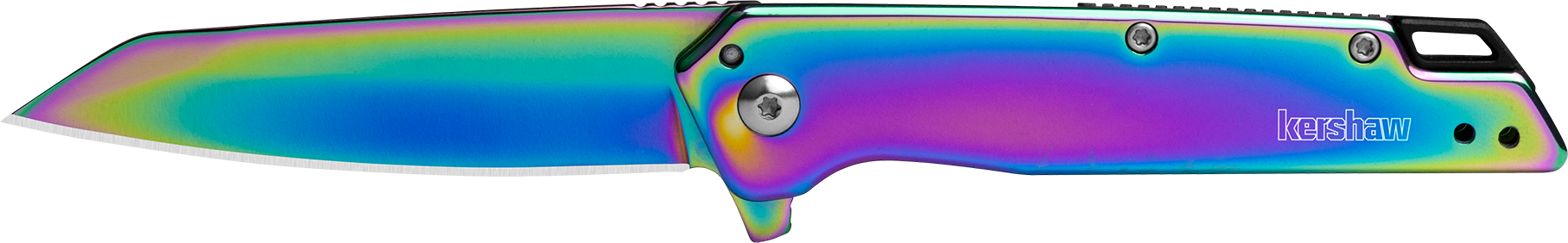Kershaw 1365RBW Misdirect 3" Folding Reverse Tanto Plain Polished Rainbow PVD 4Cr14 Blade, Polished Rainbow PVD Stainless Steel Handle