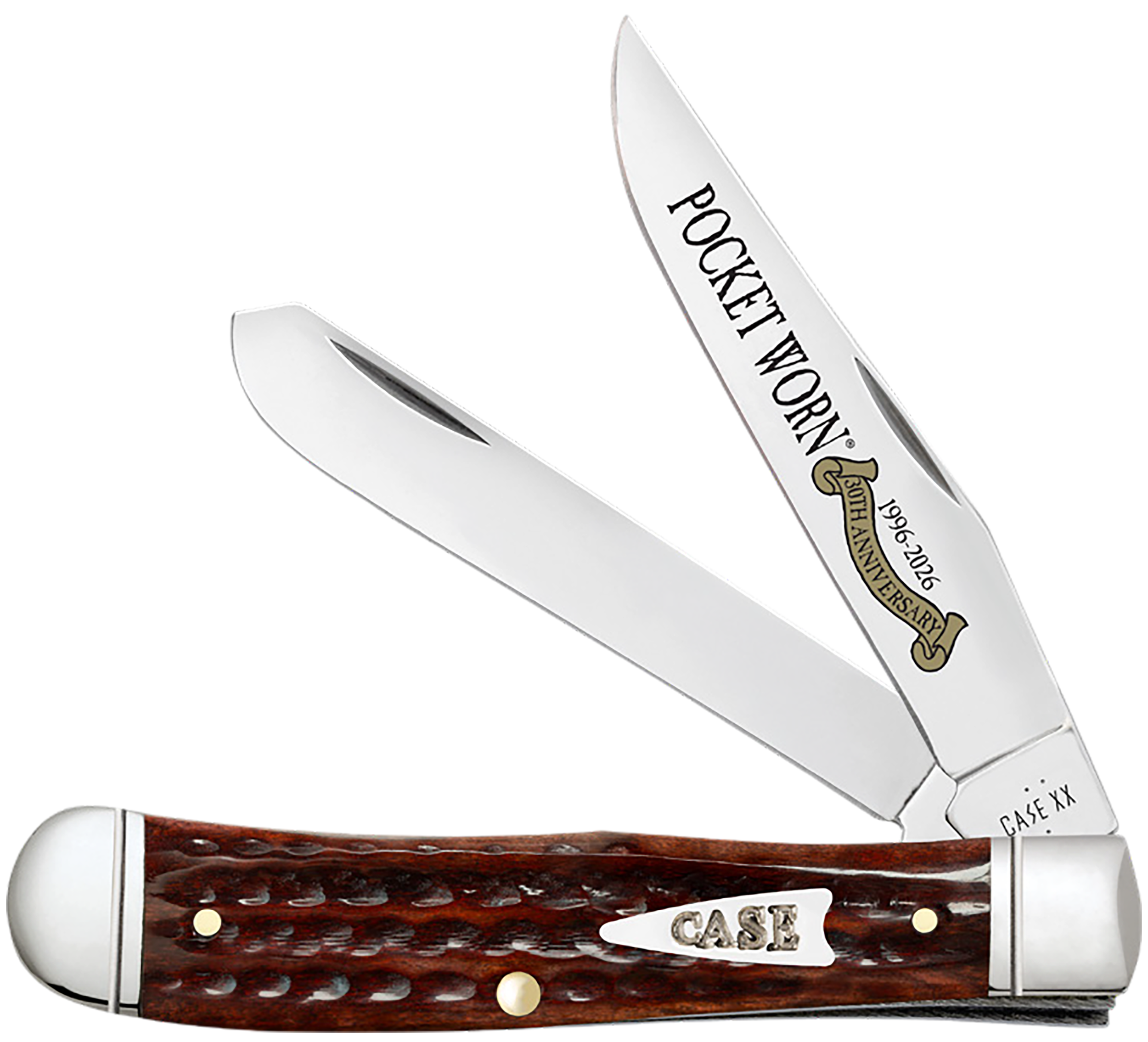 Case Pocket Worn Trapper Mahogany Bone Folding Knife