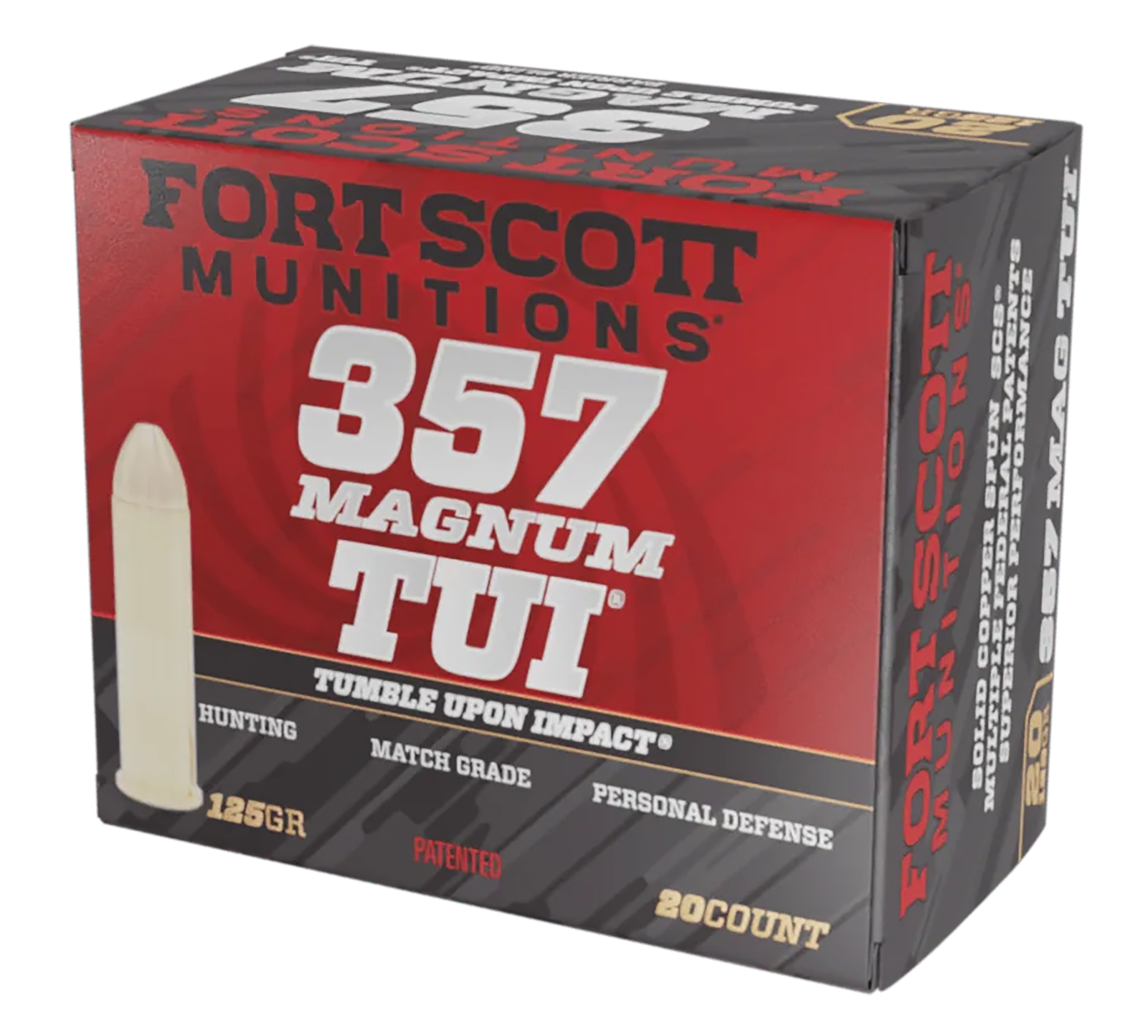 Fort Scott Munitions 357MAG125SCV Tumble Upon Impact (TUI) 357Mag 125gr Solid Copper Spun 20 Per Box/25 Case