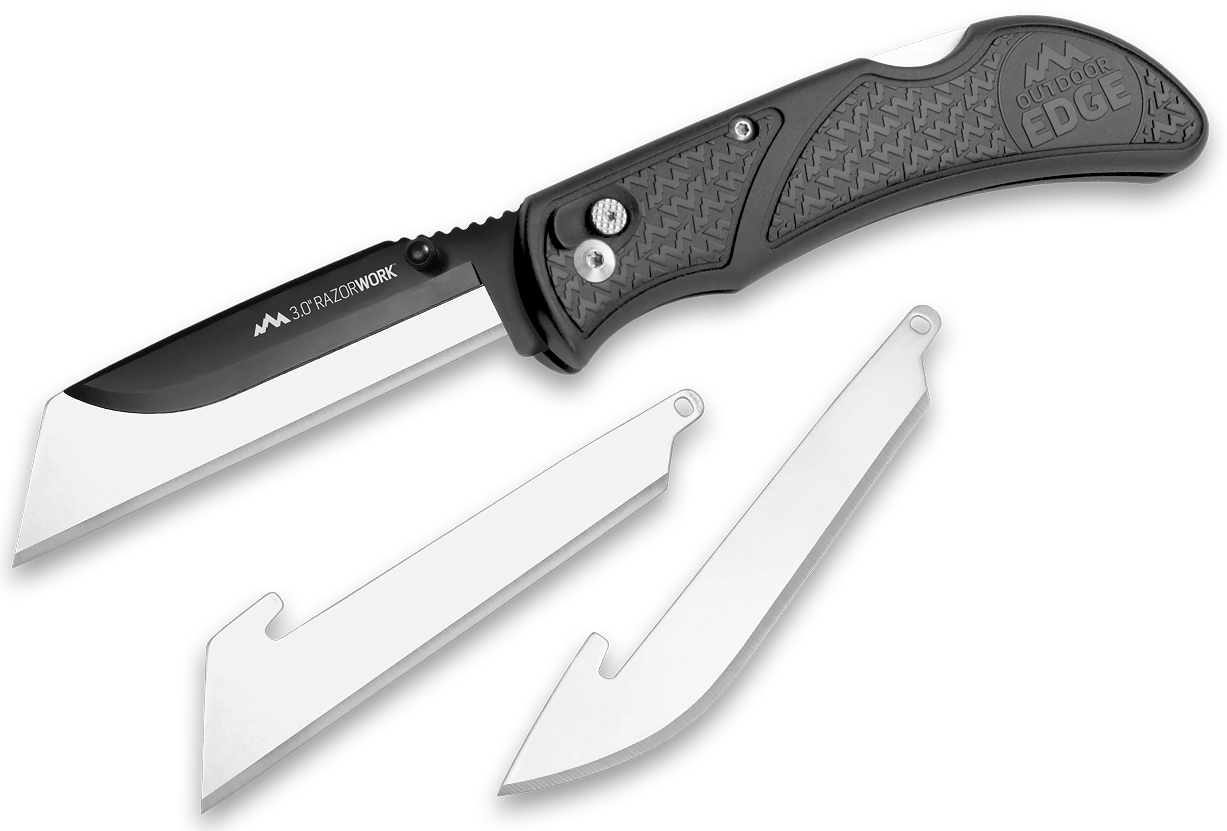 Outdoor Edge RW3060C RazorWork  3" Folding Drop Point/Utility Plain/Gut Hook Black Satin 420J2 SS Blade, Gray Nonslip Gray Grivory w/TPR Inserts Handle