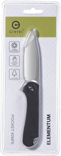 CIVIVI KNIFE ELEMENTUM 2.96" BLACK G10/SATIN D2 CLAM PACK