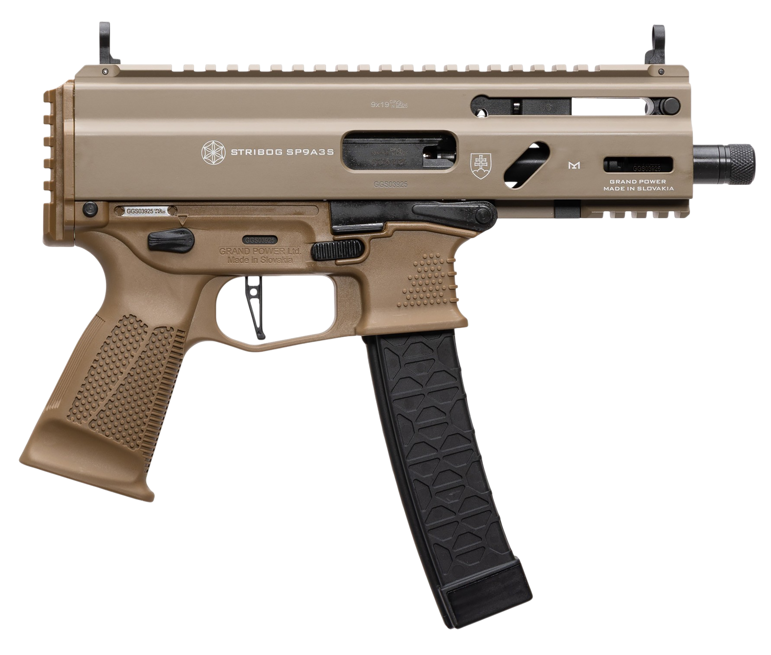 Grand Power 197892004787 Stribog SP9A35S 9mm Luger 30+1 8" Flat Dark Earth