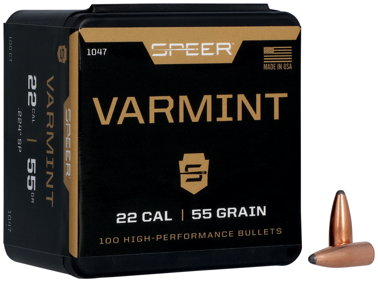 Speer 1047 Varmint  22Cal 55gr Jacketed Soft Point 100 Per Box/5 Case