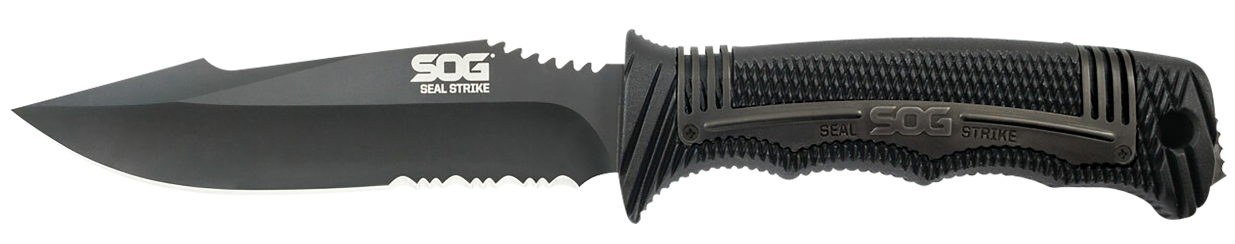 S.O.G SOGSS1003CP Seal Strike 4.90" Fixed Clip Point Part Serrated AUS-8A SS Blade Black Textured GRN/SS Handle Includes Belt Clip/Sheath