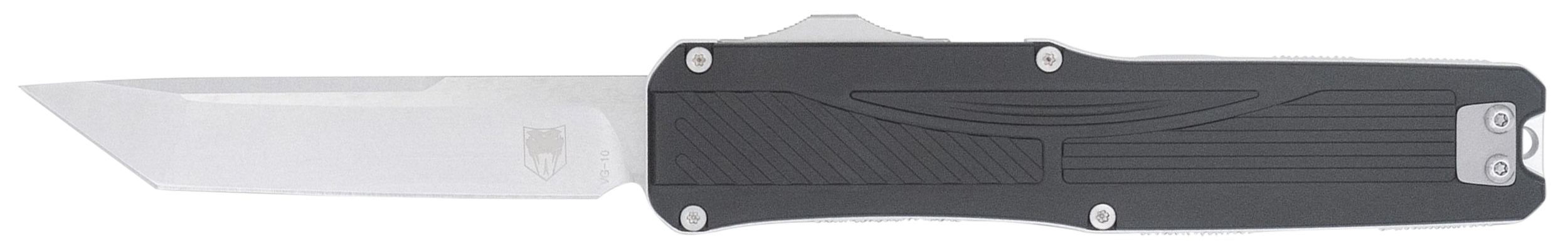 CobraTec Knives CTLGDBLKTNS Legend EDC 3.13" OTF Plain Stonewashed VG-10 SS Blade, 4.75" Black Textured Aluminum Handle