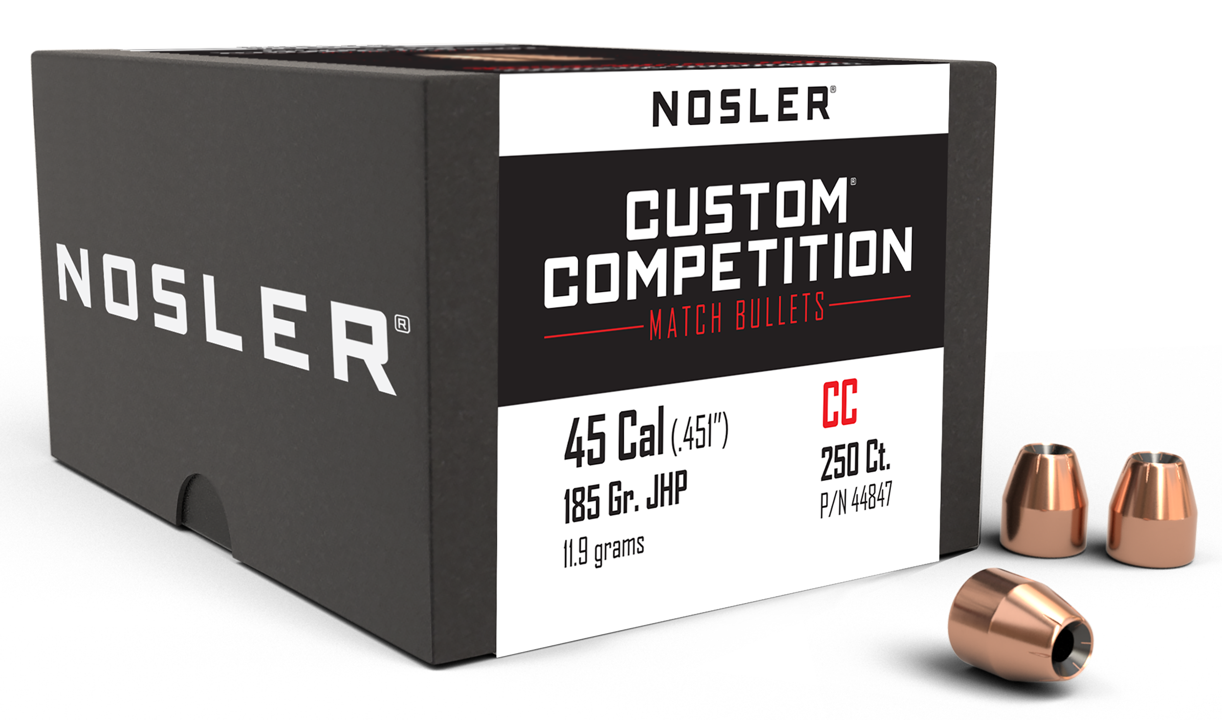 Nosler 44847 Custom Competition 45Cal 185gr Jacketed Hollow Point 250/Box